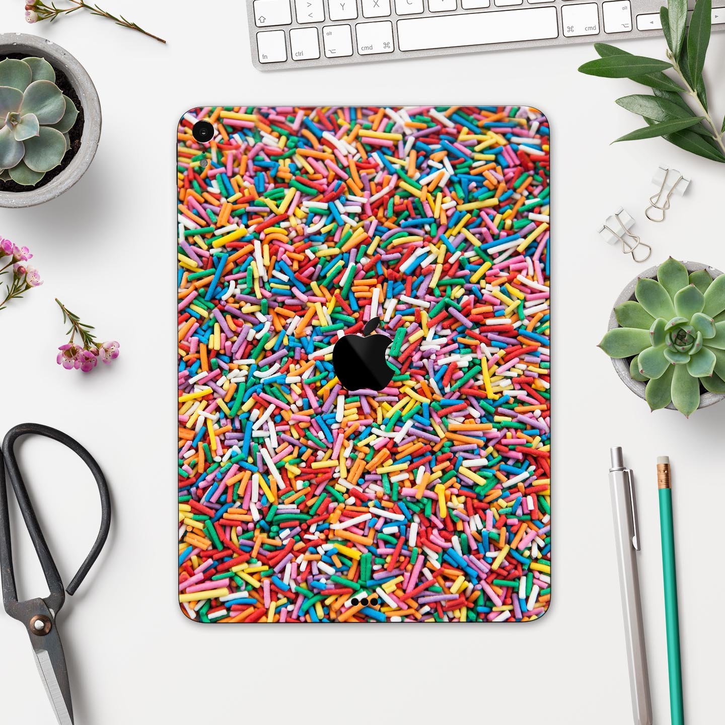 Colorful Candy Sprinkles Full Body Skin Decal for Apple iPad Pro, showcasing vibrant colors and a sleek design.