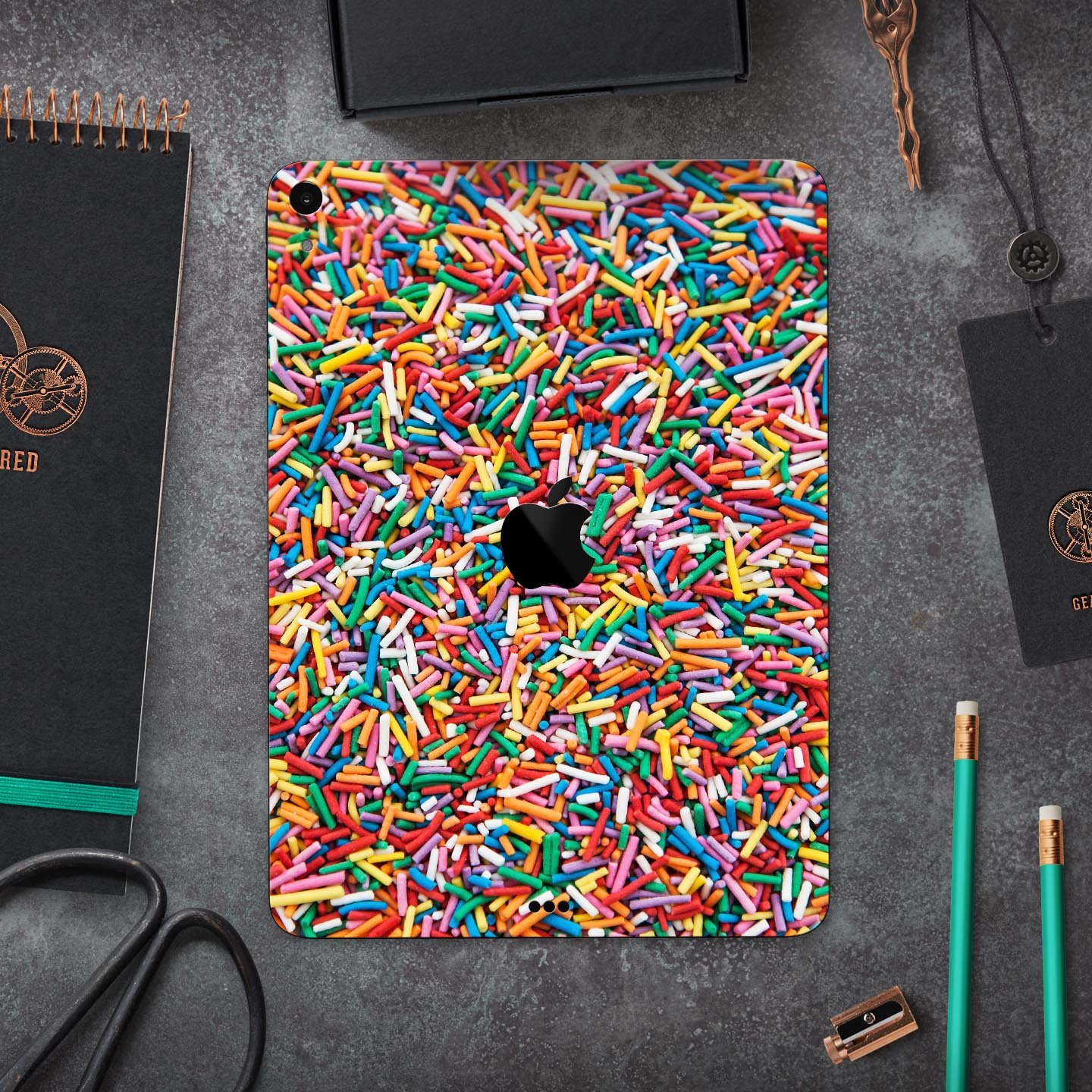 Colorful Candy Sprinkles Full Body Skin Decal for Apple iPad Pro, showcasing vibrant colors and a sleek design.