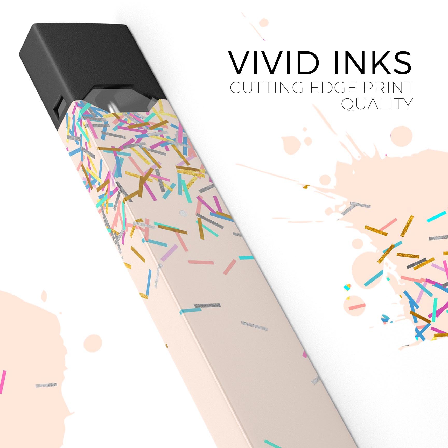 Colorful Candy Sticks Over Apricot decal skin for JUUL vaping device, showcasing vibrant colors and a playful design.