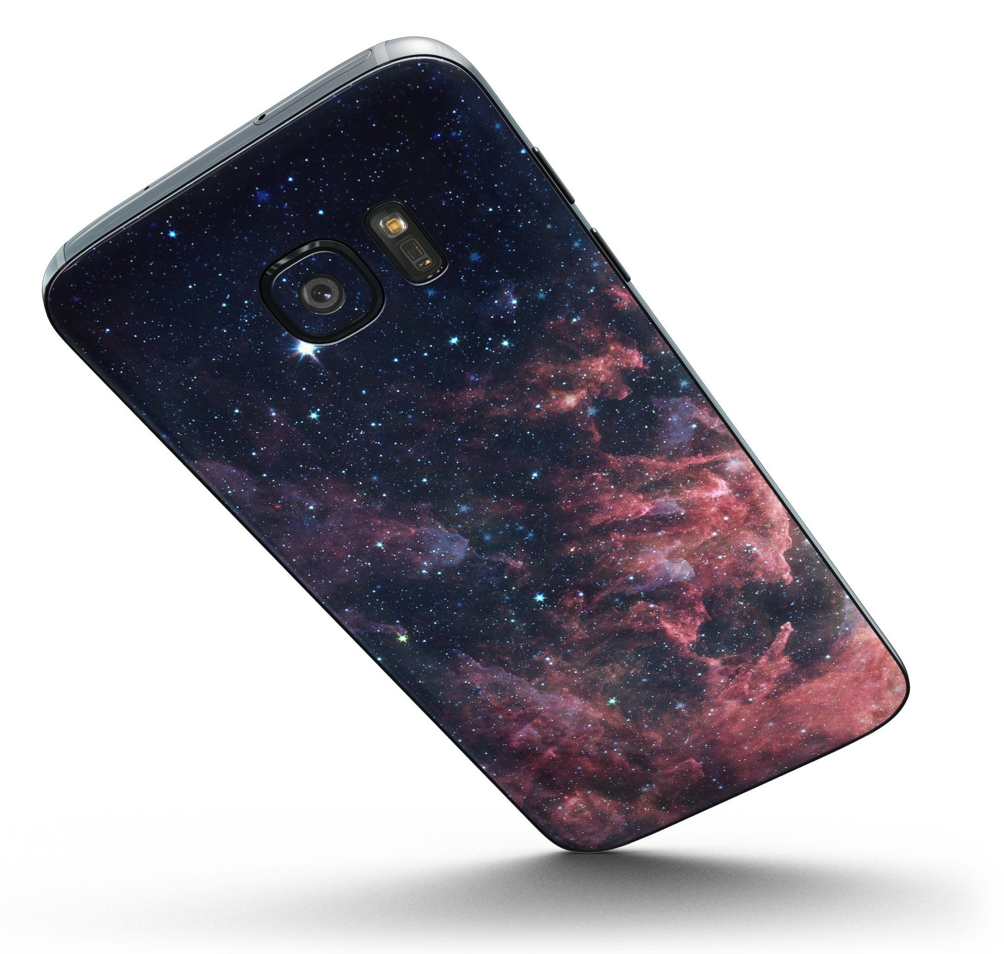 Colorful Deep Space Nebula skin kit for Samsung Galaxy S7 and S7 Edge, showcasing vibrant nebula design and premium vinyl material.