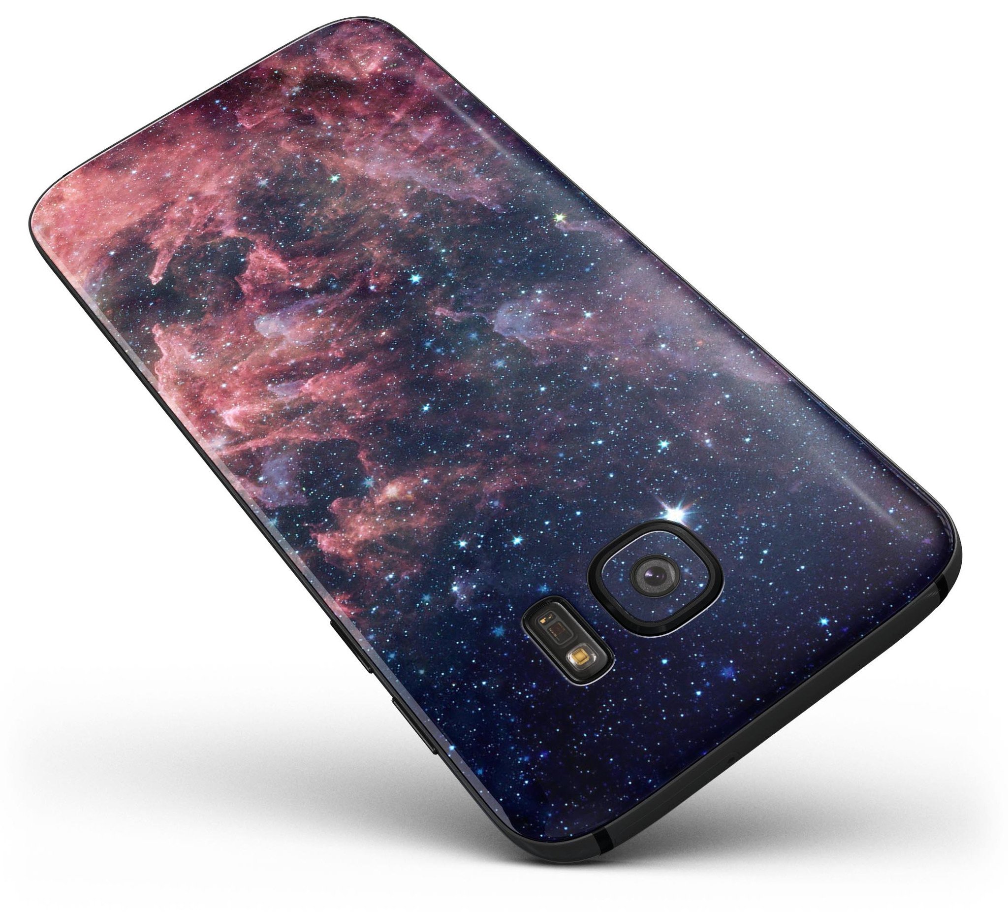 Colorful Deep Space Nebula skin kit for Samsung Galaxy S7 and S7 Edge, showcasing vibrant nebula design and premium vinyl material.