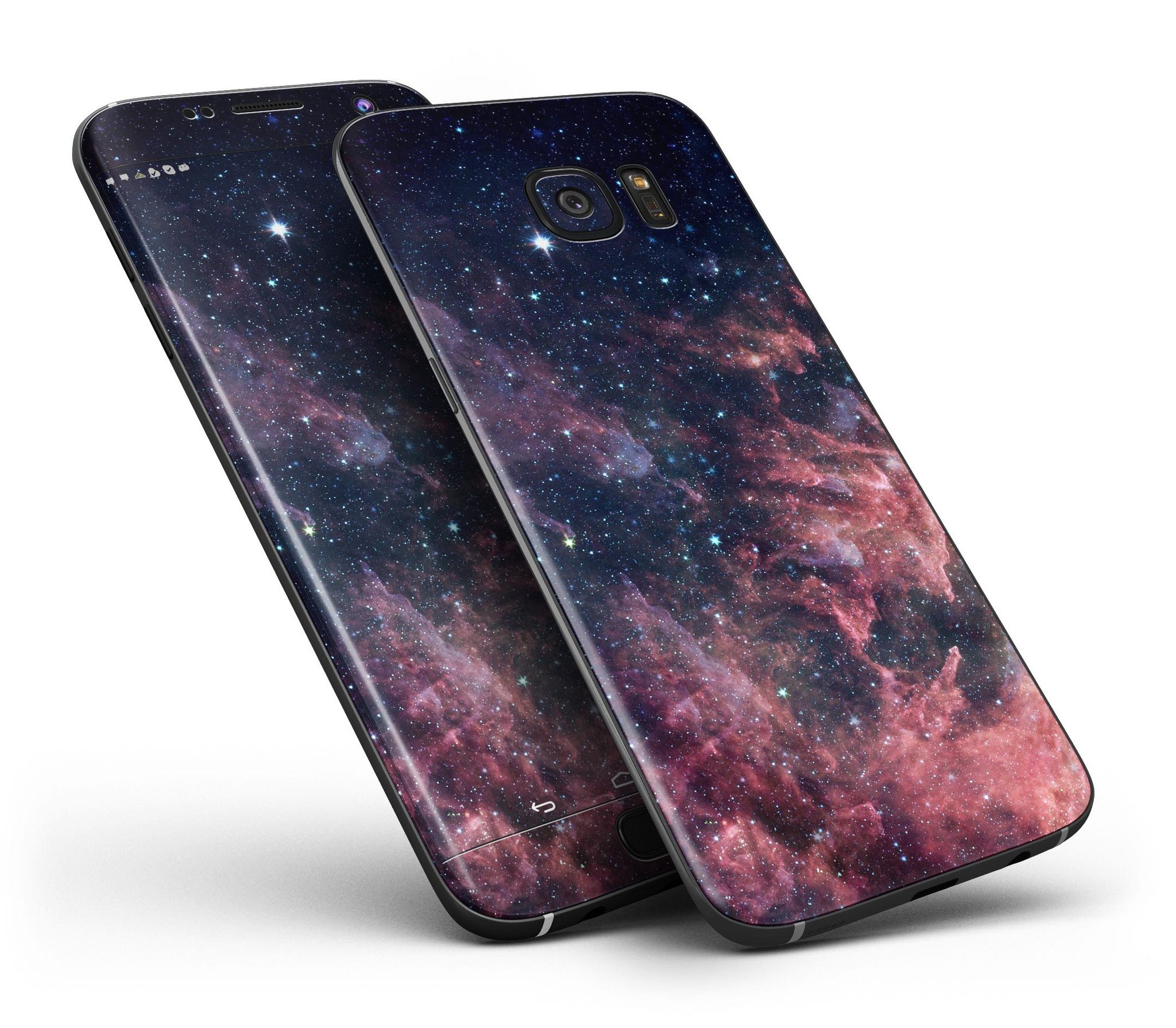 Colorful Deep Space Nebula skin kit for Samsung Galaxy S7 and S7 Edge, showcasing vibrant nebula design and premium vinyl material.