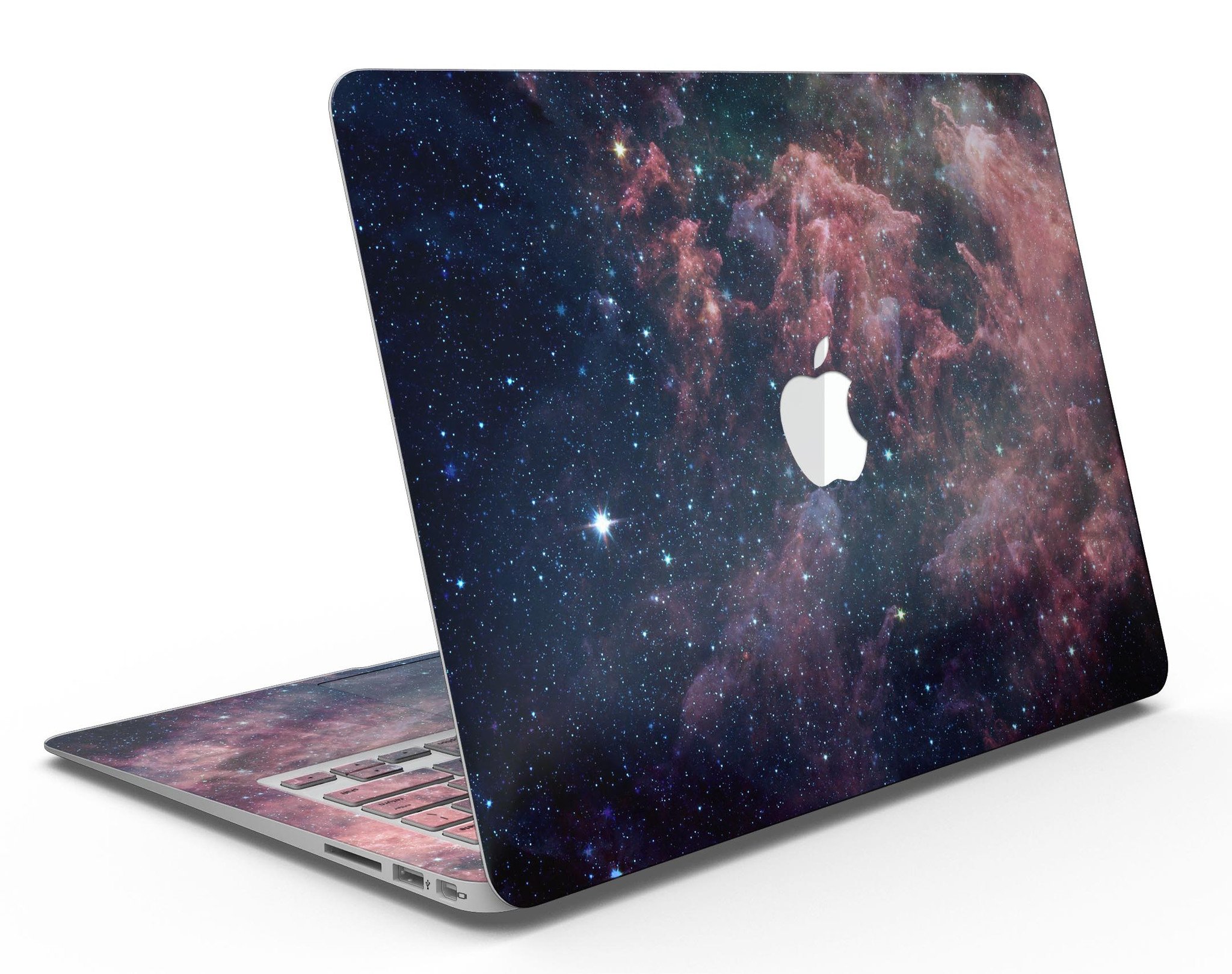 Colorful Deep Space Nebula skin kit for MacBook Air, showcasing vibrant cosmic design and premium vinyl material.