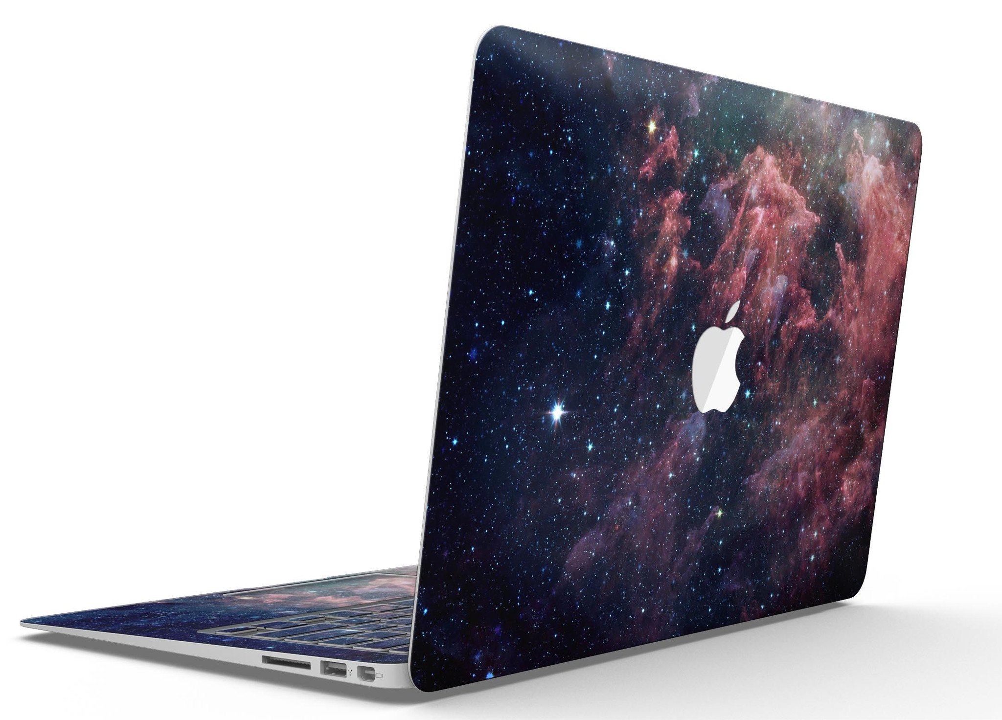 Colorful Deep Space Nebula skin kit for MacBook Air, showcasing vibrant cosmic design and premium vinyl material.