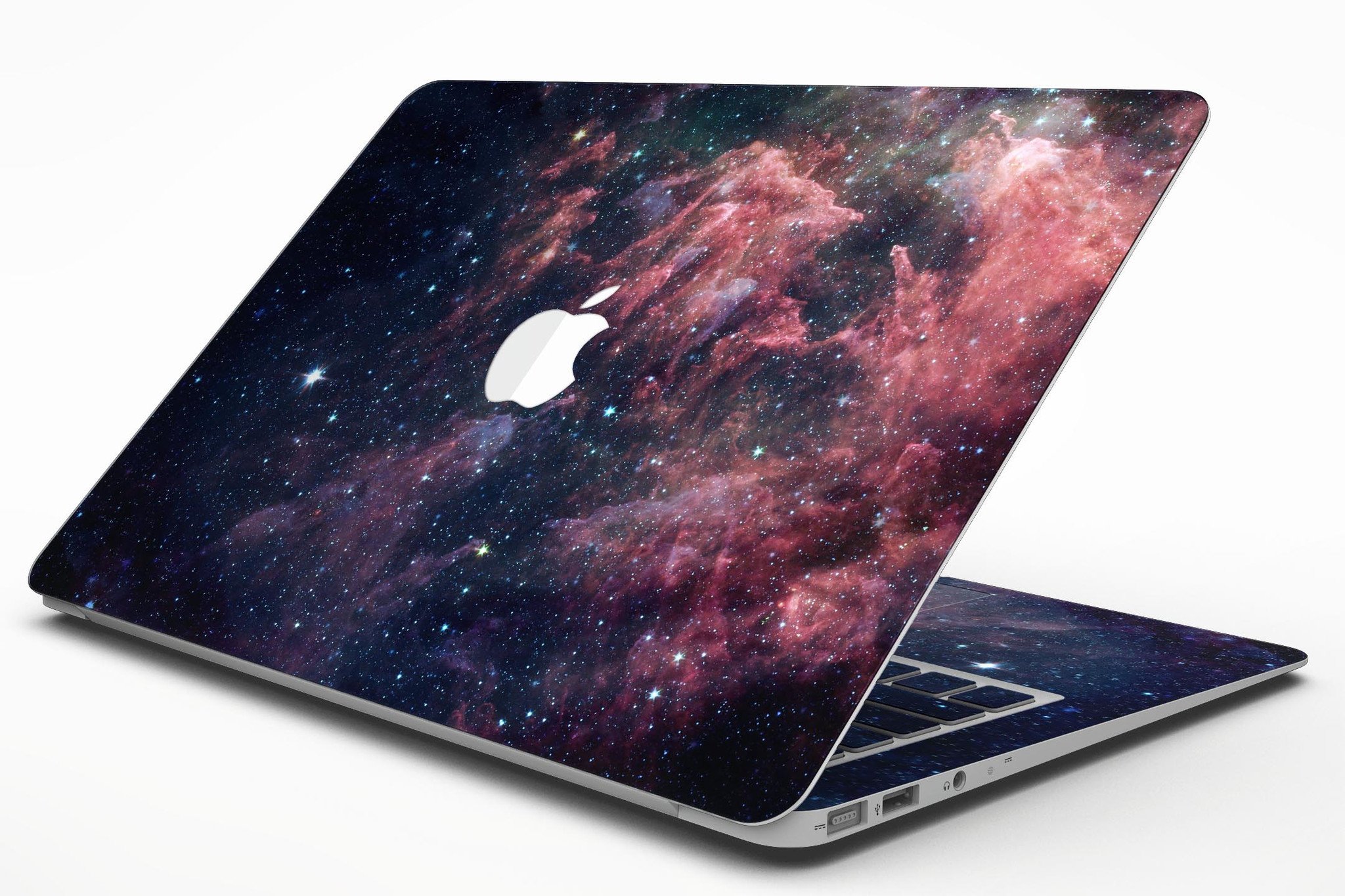 Colorful Deep Space Nebula skin kit for MacBook Air, showcasing vibrant cosmic design and premium vinyl material.