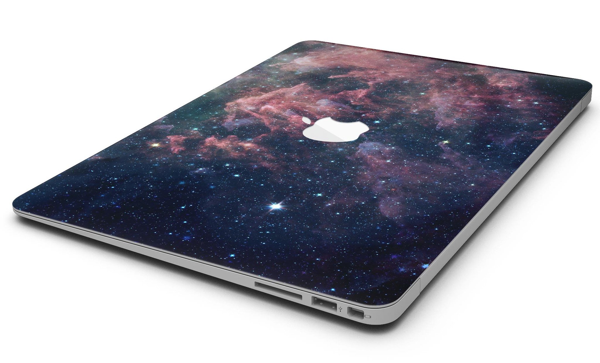 Colorful Deep Space Nebula skin kit for MacBook Air, showcasing vibrant cosmic design and premium vinyl material.