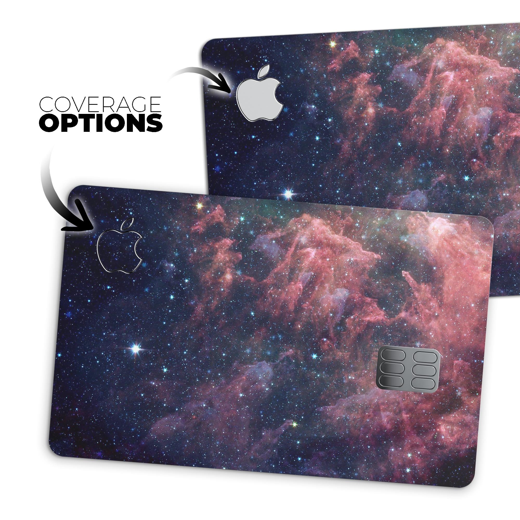 Colorful Deep Space Nebula decal skin for Apple Card, showcasing vibrant colors and a protective design.