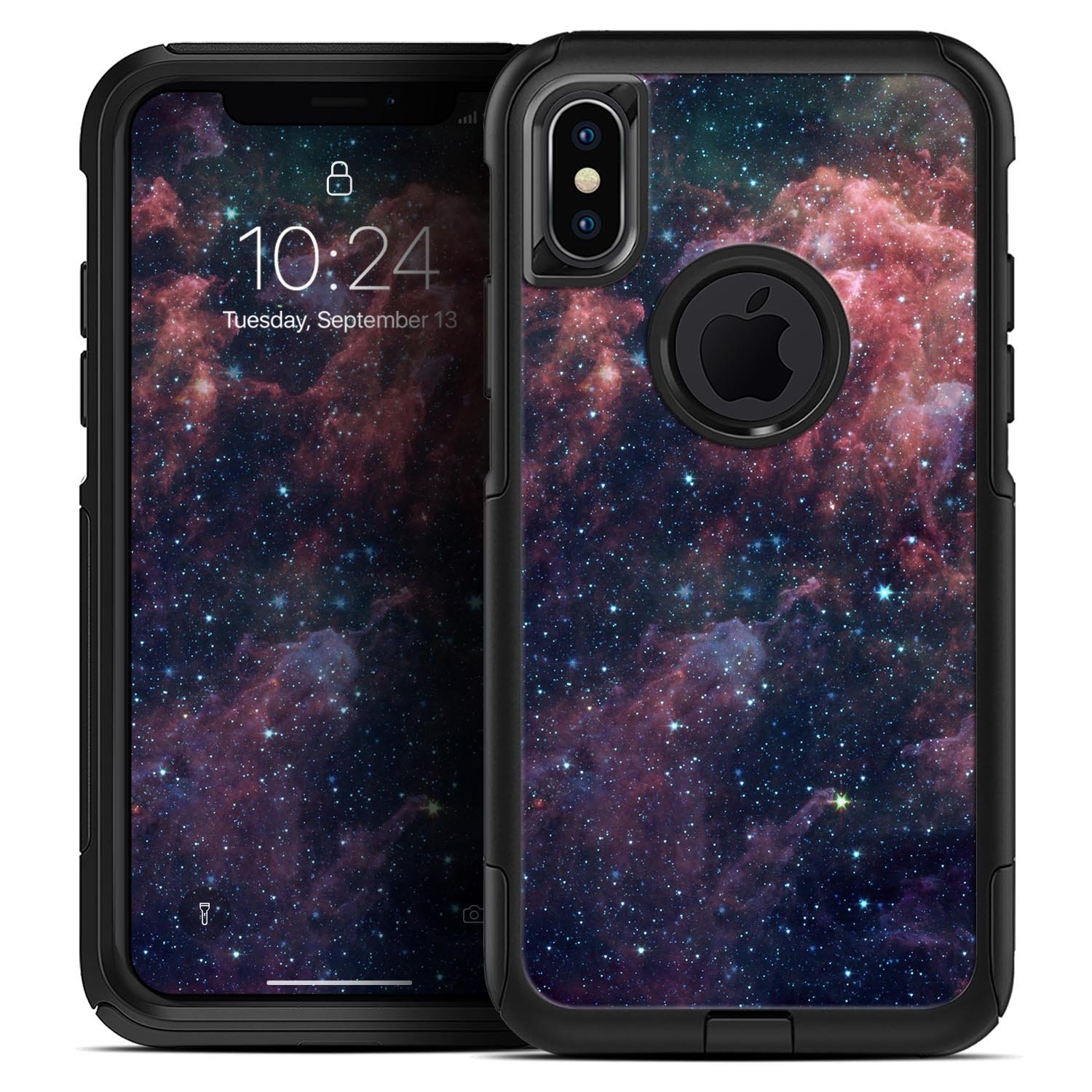 Colorful Deep Space Nebula Skin Kit designed for iPhone OtterBox cases, showcasing vibrant colors and a cosmic design.