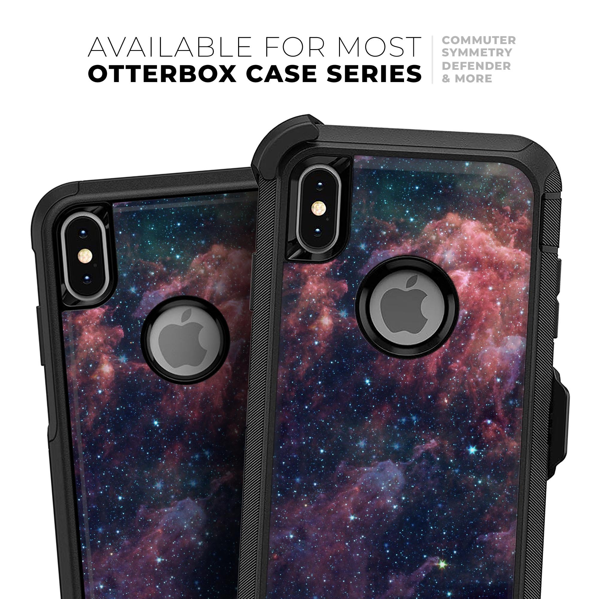 Colorful Deep Space Nebula Skin Kit designed for iPhone OtterBox cases, showcasing vibrant colors and a cosmic design.