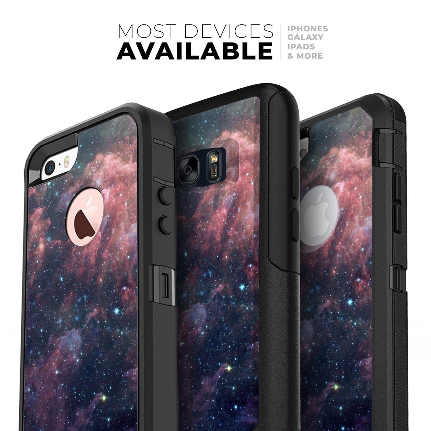 Colorful Deep Space Nebula Skin Kit designed for iPhone OtterBox cases, showcasing vibrant colors and a cosmic design.