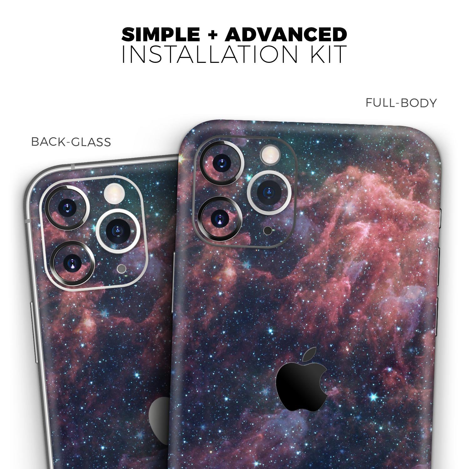 Colorful Deep Space Nebula Skin-Kit for Apple iPhone, showcasing vibrant nebula design on a sleek vinyl surface.