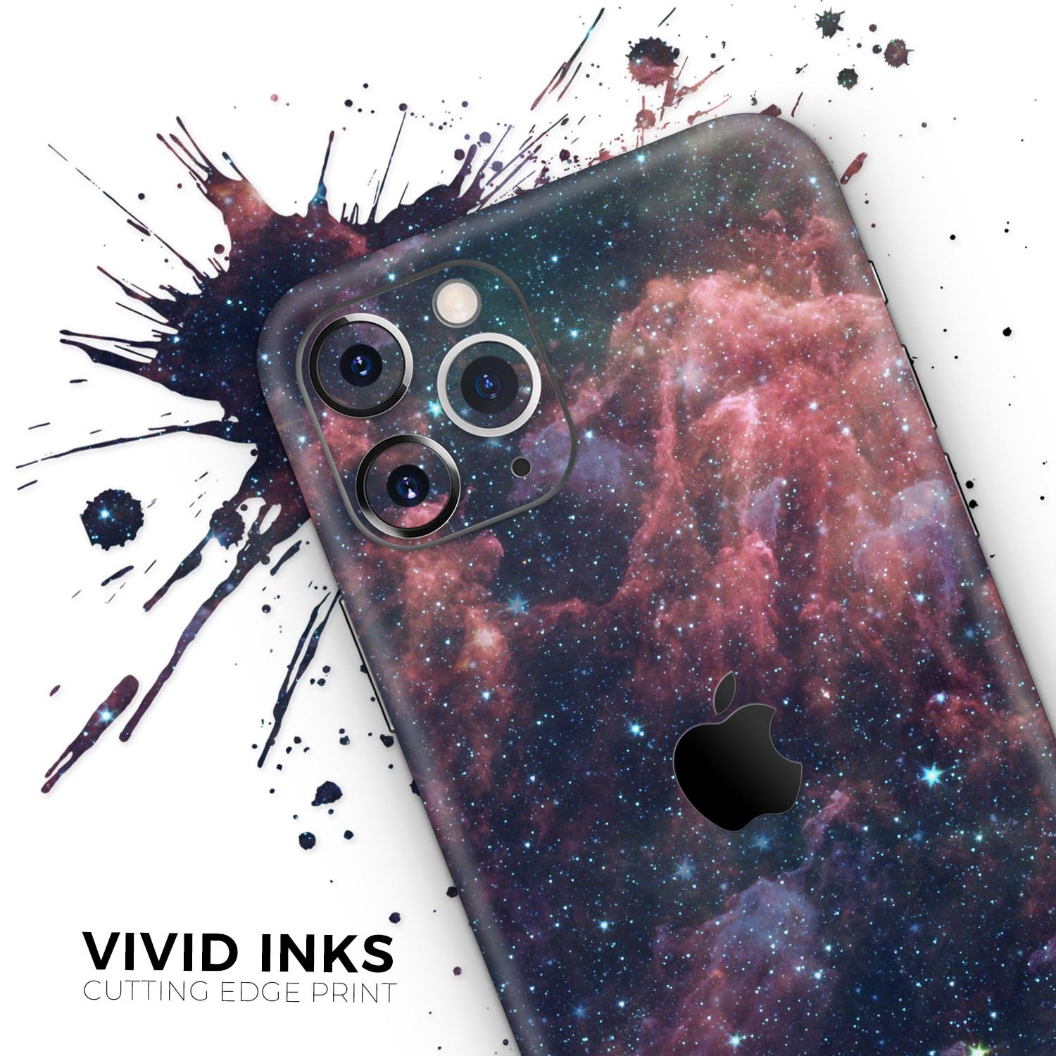 Colorful Deep Space Nebula Skin-Kit for Apple iPhone, showcasing vibrant nebula design on a sleek vinyl surface.