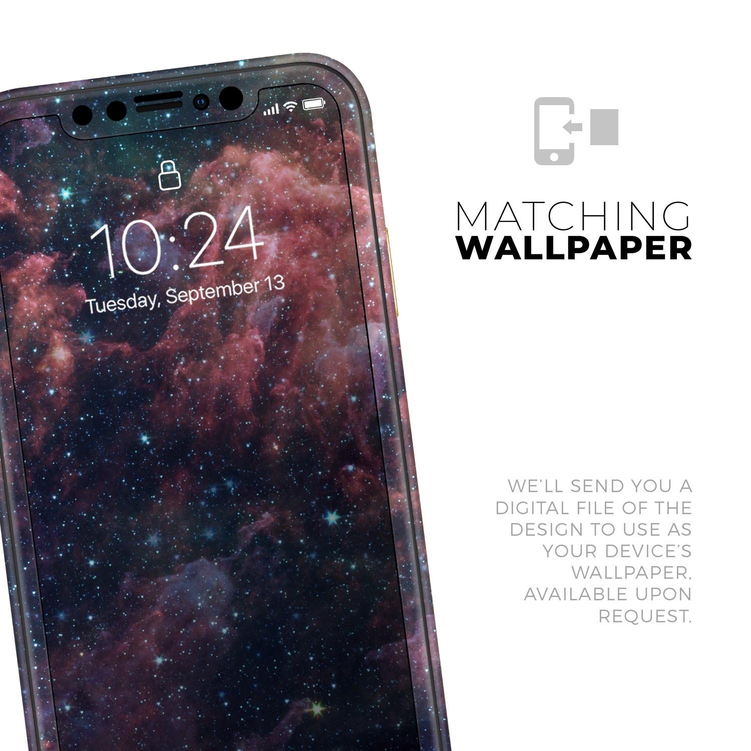 Colorful Deep Space Nebula Skin-Kit for Apple iPhone, showcasing vibrant nebula design on a sleek vinyl surface.