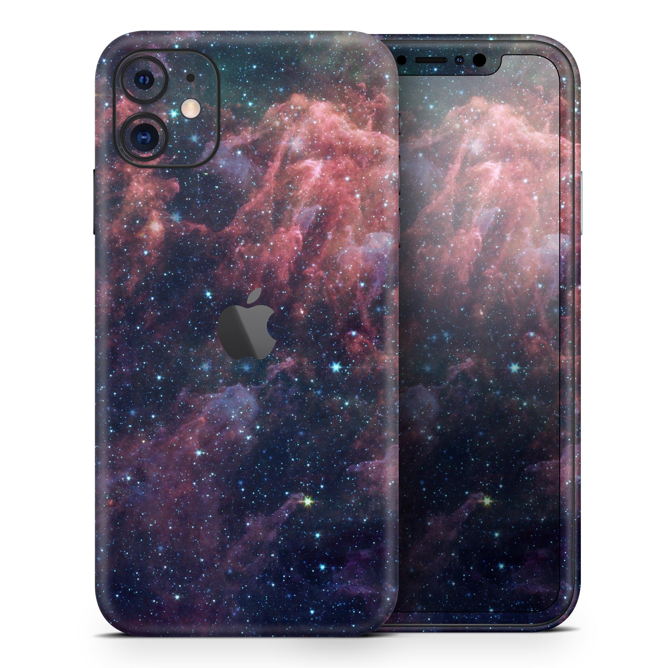 Colorful Deep Space Nebula Skin-Kit for Apple iPhone, showcasing vibrant nebula design on a sleek vinyl surface.