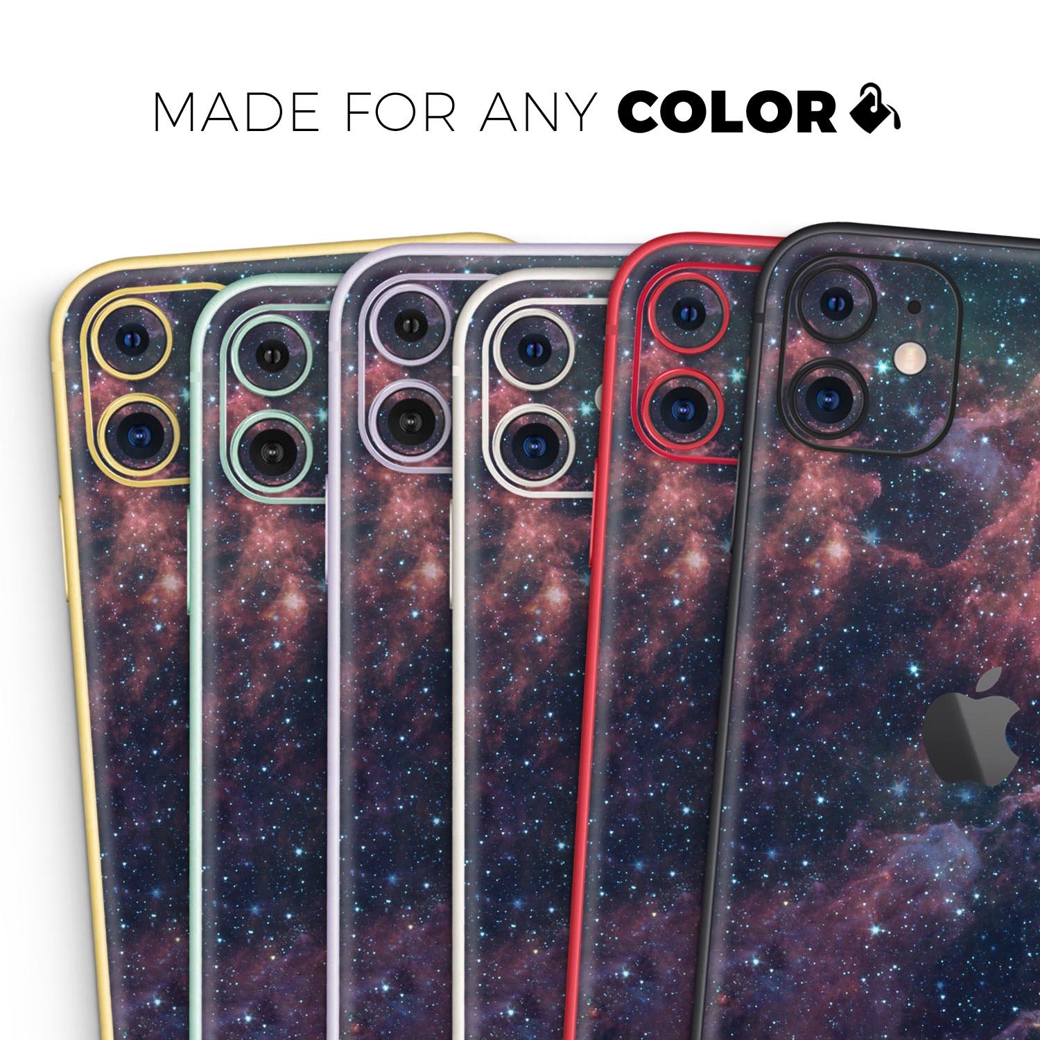 Colorful Deep Space Nebula Skin-Kit for Apple iPhone, showcasing vibrant nebula design on a sleek vinyl surface.