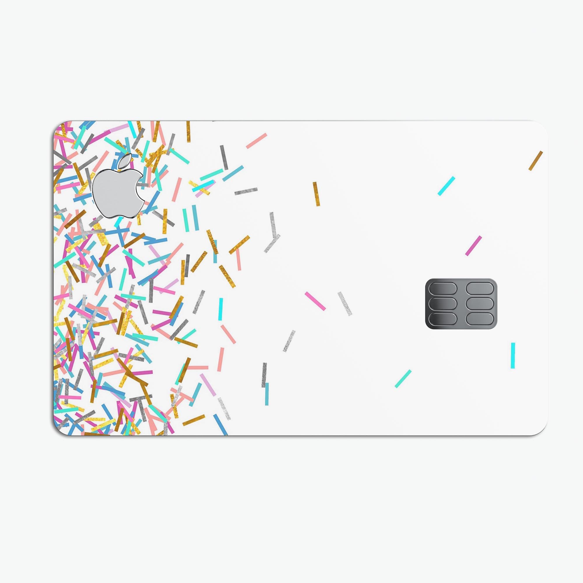 Colorful Falling Candy Sticks decal skin for Apple Card, showcasing vibrant colors and a protective design.