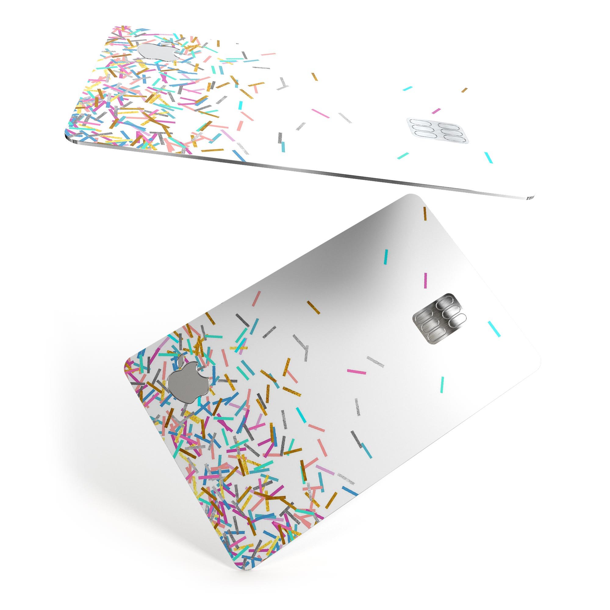 Colorful Falling Candy Sticks decal skin for Apple Card, showcasing vibrant colors and a protective design.