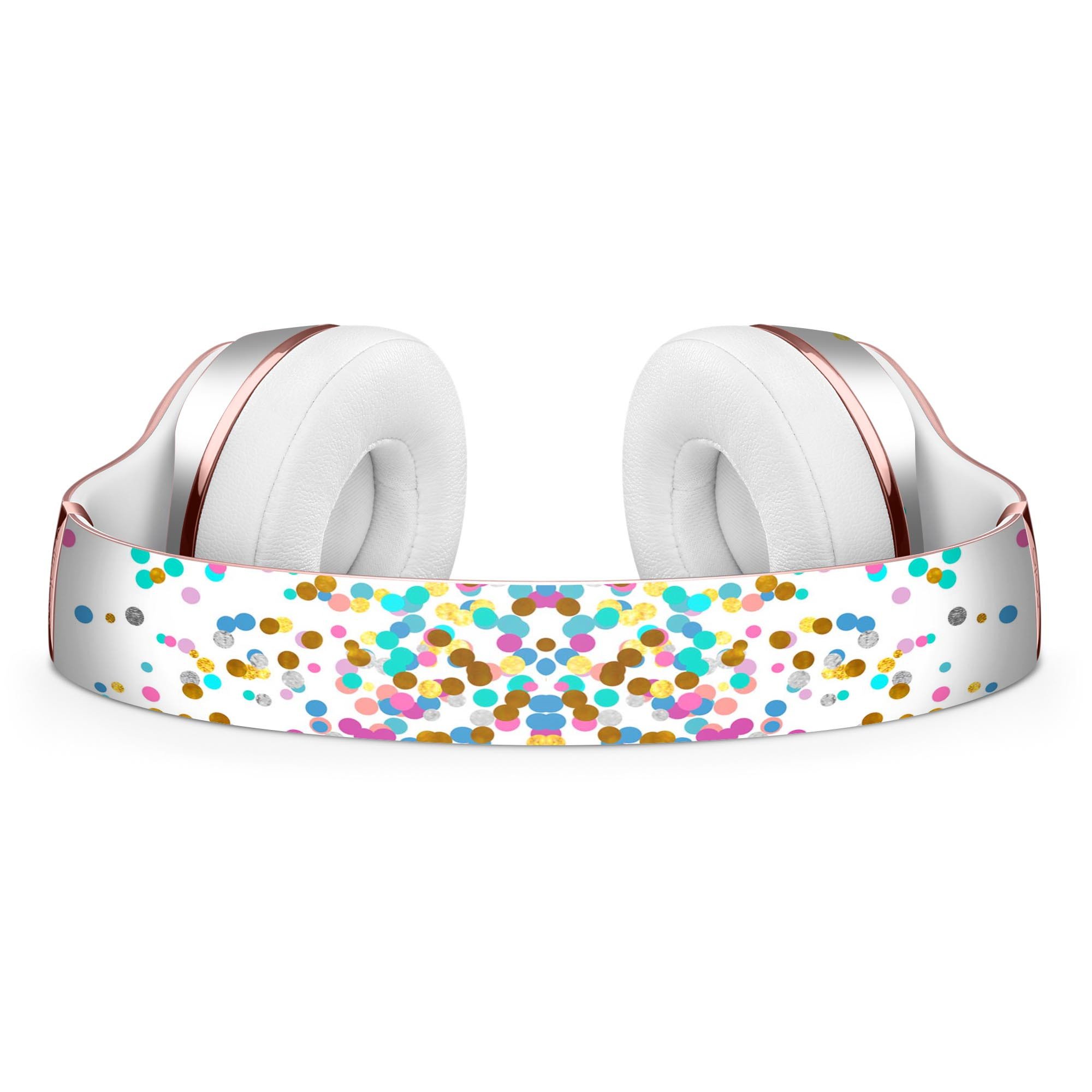 Colorful falling confetti design skin for Beats by Dre Solo 3 Wireless Headphones, showcasing vibrant colors and a protective vinyl layer.