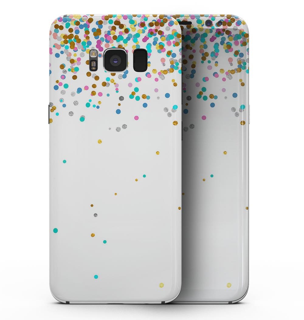 Colorful falling confetti design skin for Samsung Galaxy S8, showcasing vibrant colors and a sleek finish.