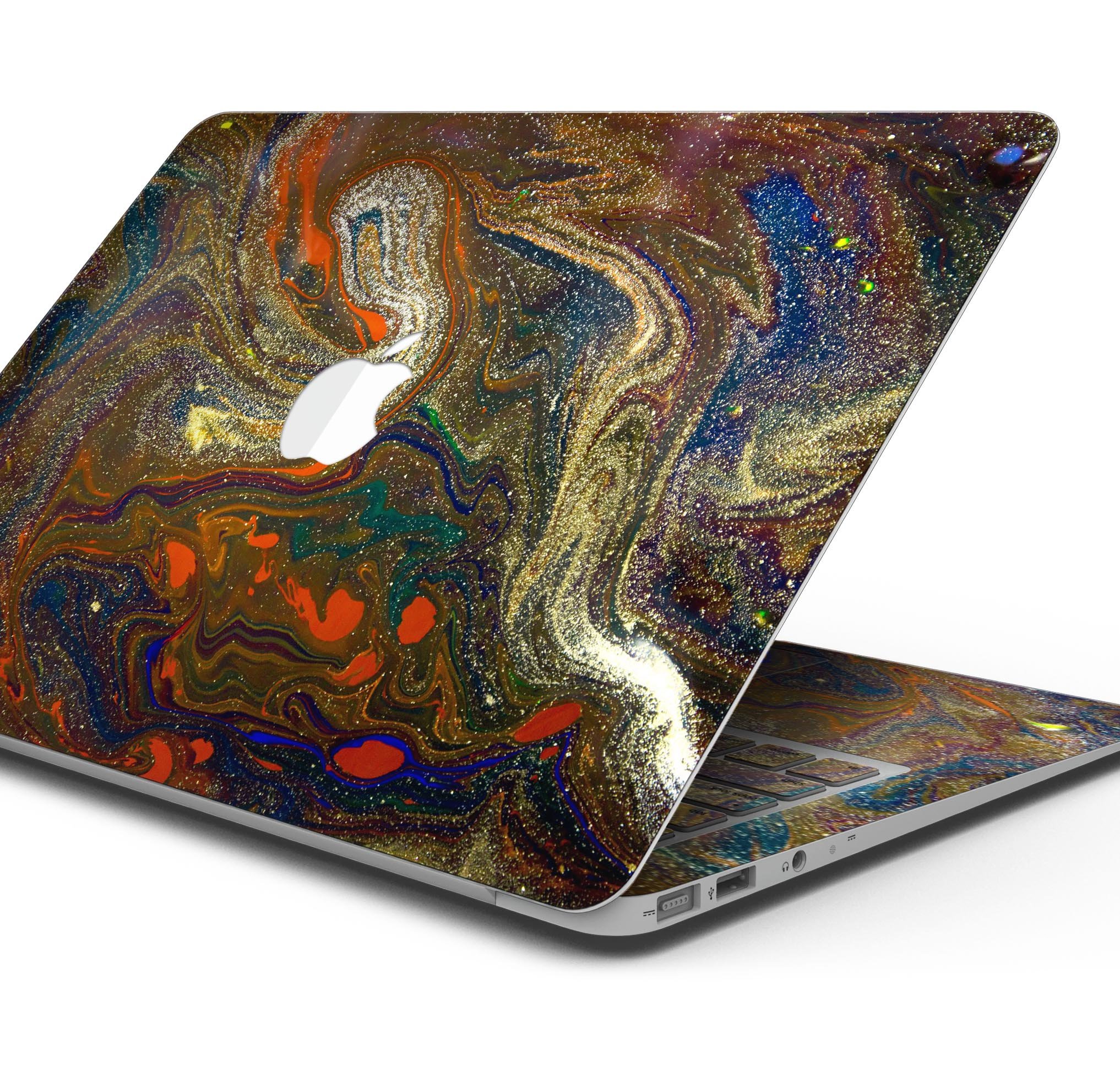 Colorful Gold Mixed Acrylic Skin Decal Wrap Kit for MacBook, showcasing vibrant design and premium vinyl material.