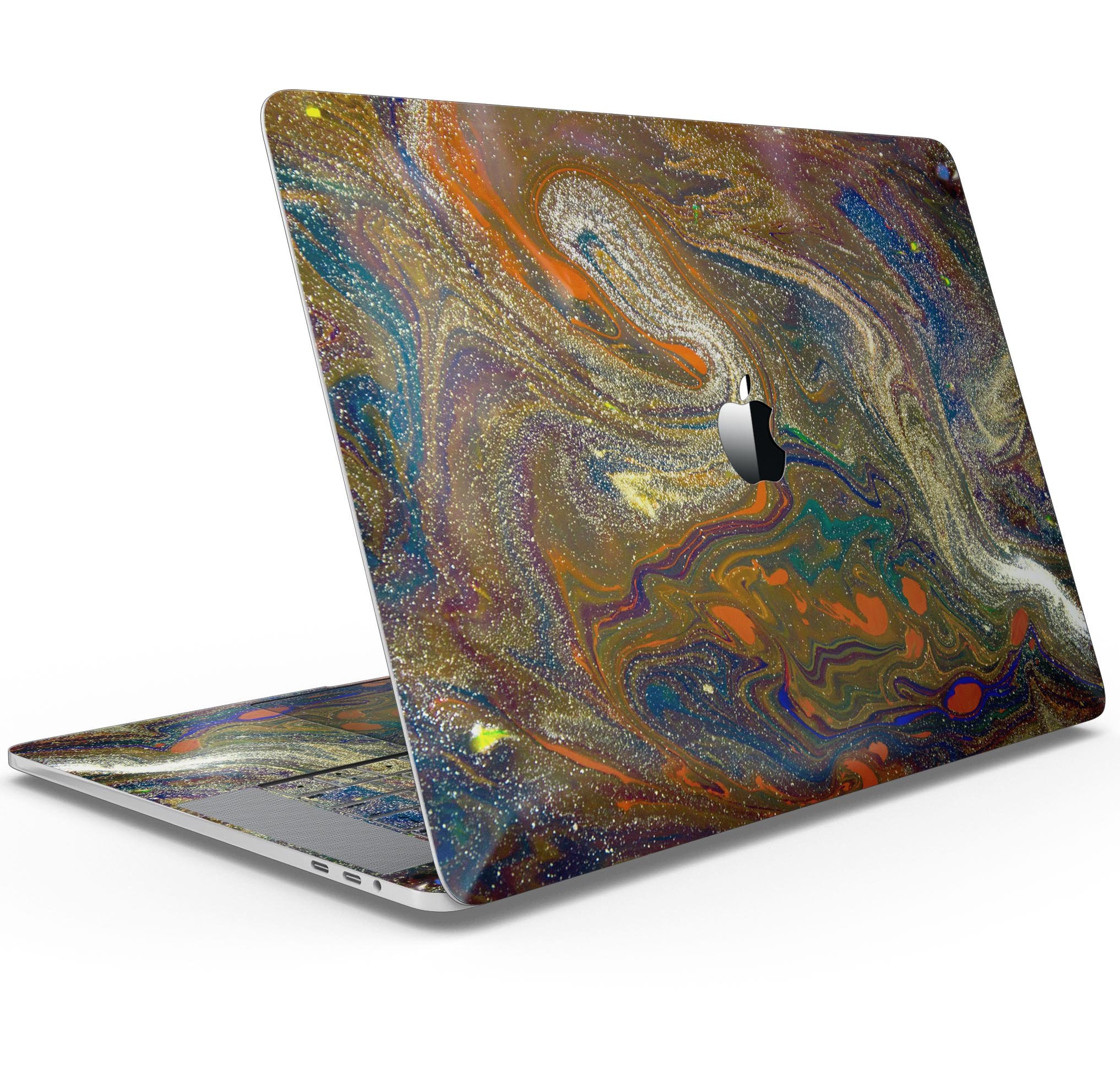 Colorful Gold Mixed Acrylic Skin Decal Wrap Kit for MacBook, showcasing vibrant design and premium vinyl material.