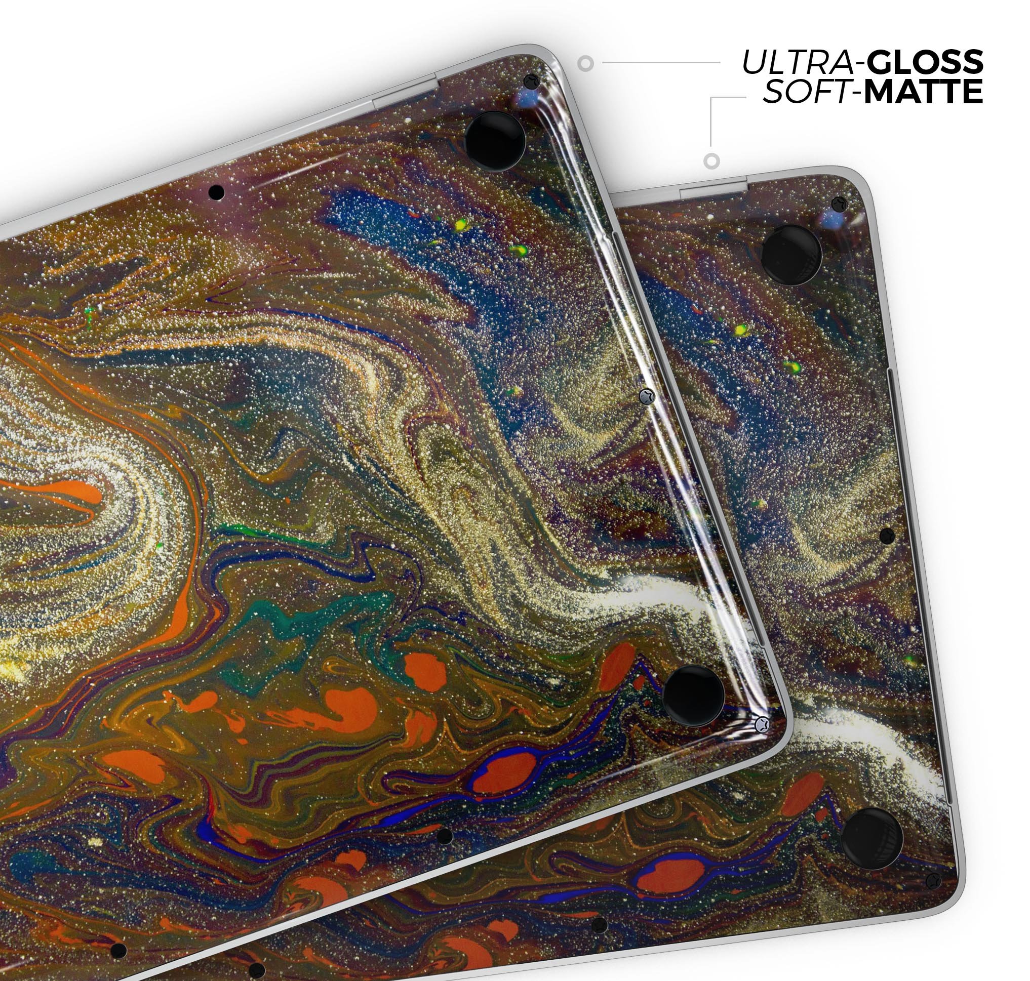 Colorful Gold Mixed Acrylic Skin Decal Wrap Kit for MacBook, showcasing vibrant design and premium vinyl material.