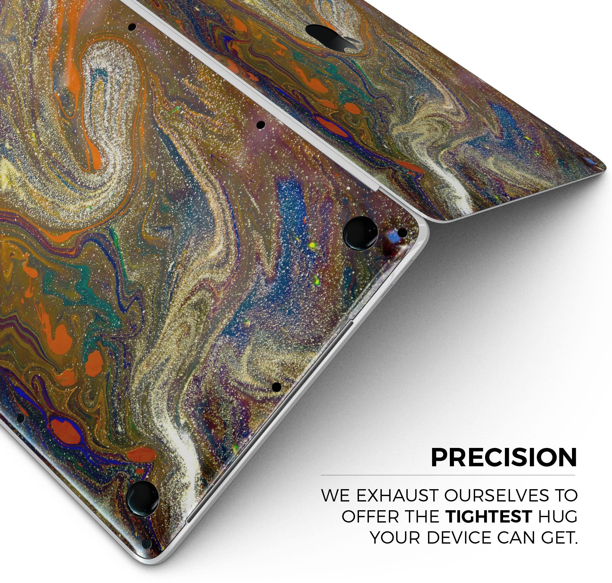 Colorful Gold Mixed Acrylic Skin Decal Wrap Kit for MacBook, showcasing vibrant design and premium vinyl material.