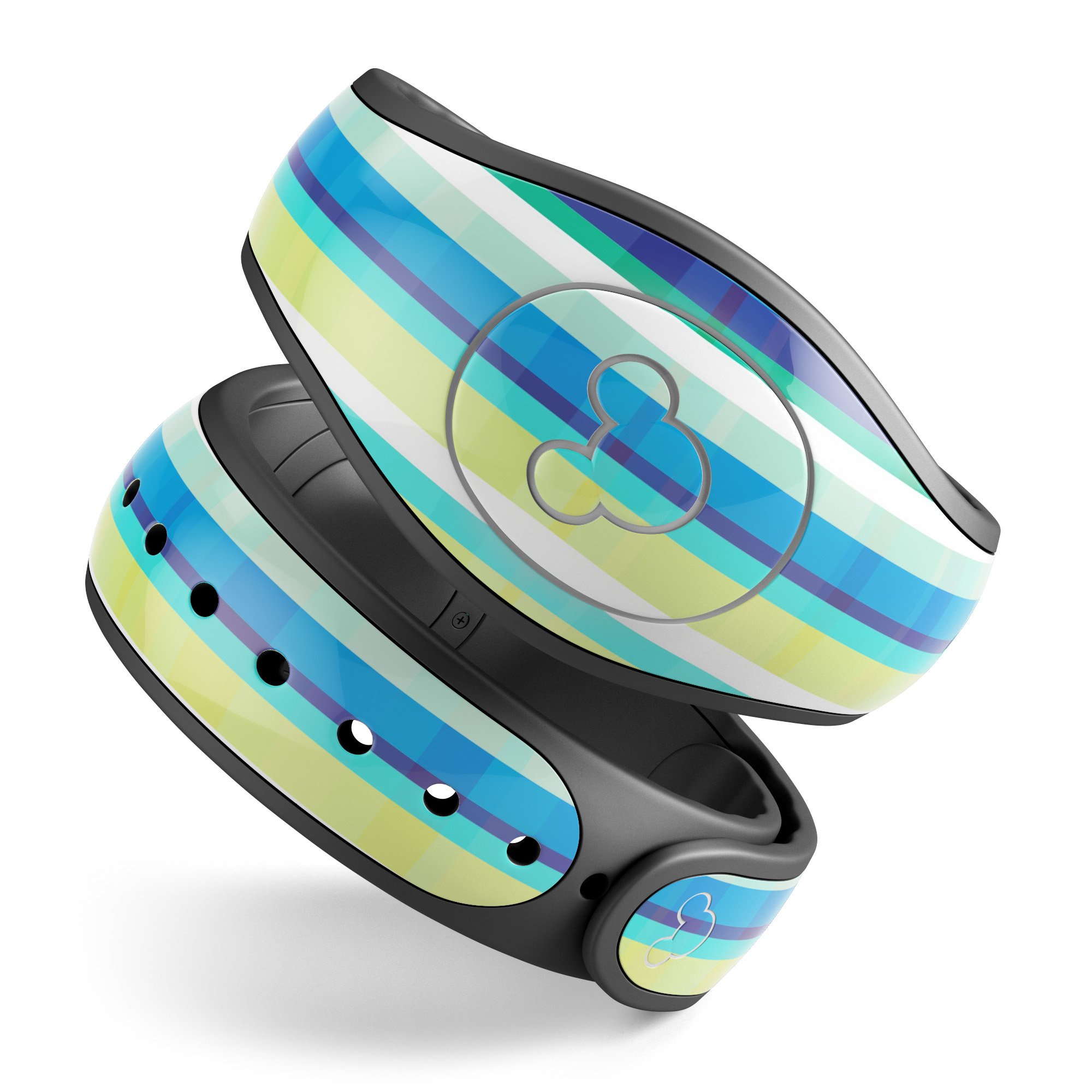 Colorful highlighted vertical stripes decal skin wrap kit for Disney Magic Band, showcasing vibrant colors and stylish design.