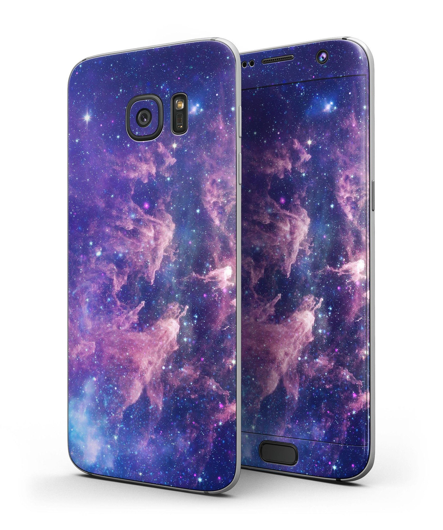 Colorful Nebula full body skin kit for Samsung Galaxy S7 and S7 Edge, showcasing vibrant nebula design and premium vinyl material.