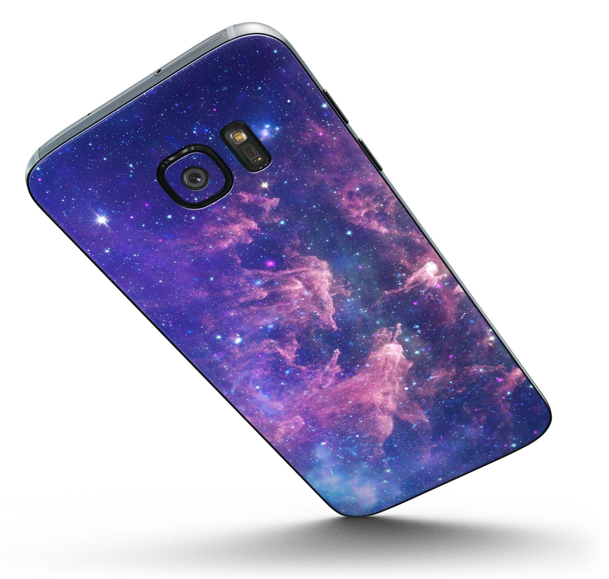 Colorful Nebula full body skin kit for Samsung Galaxy S7 and S7 Edge, showcasing vibrant nebula design and premium vinyl material.