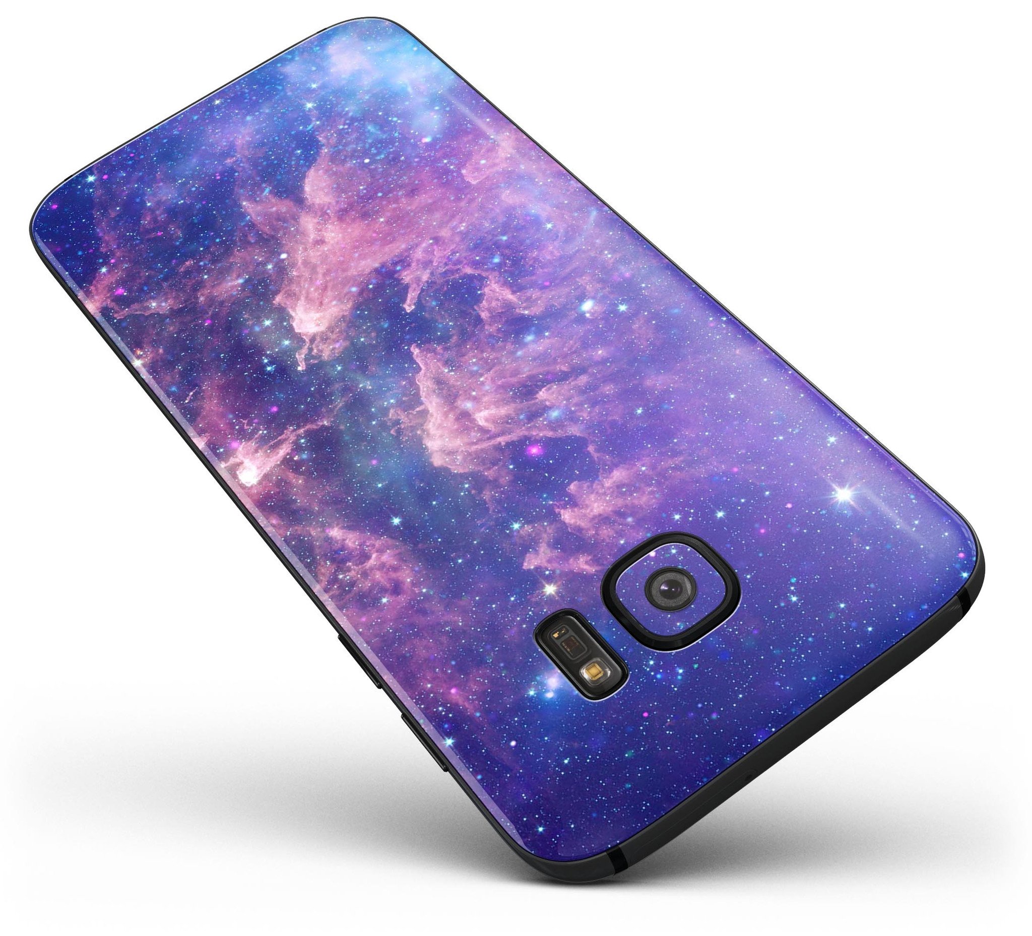 Colorful Nebula full body skin kit for Samsung Galaxy S7 and S7 Edge, showcasing vibrant nebula design and premium vinyl material.