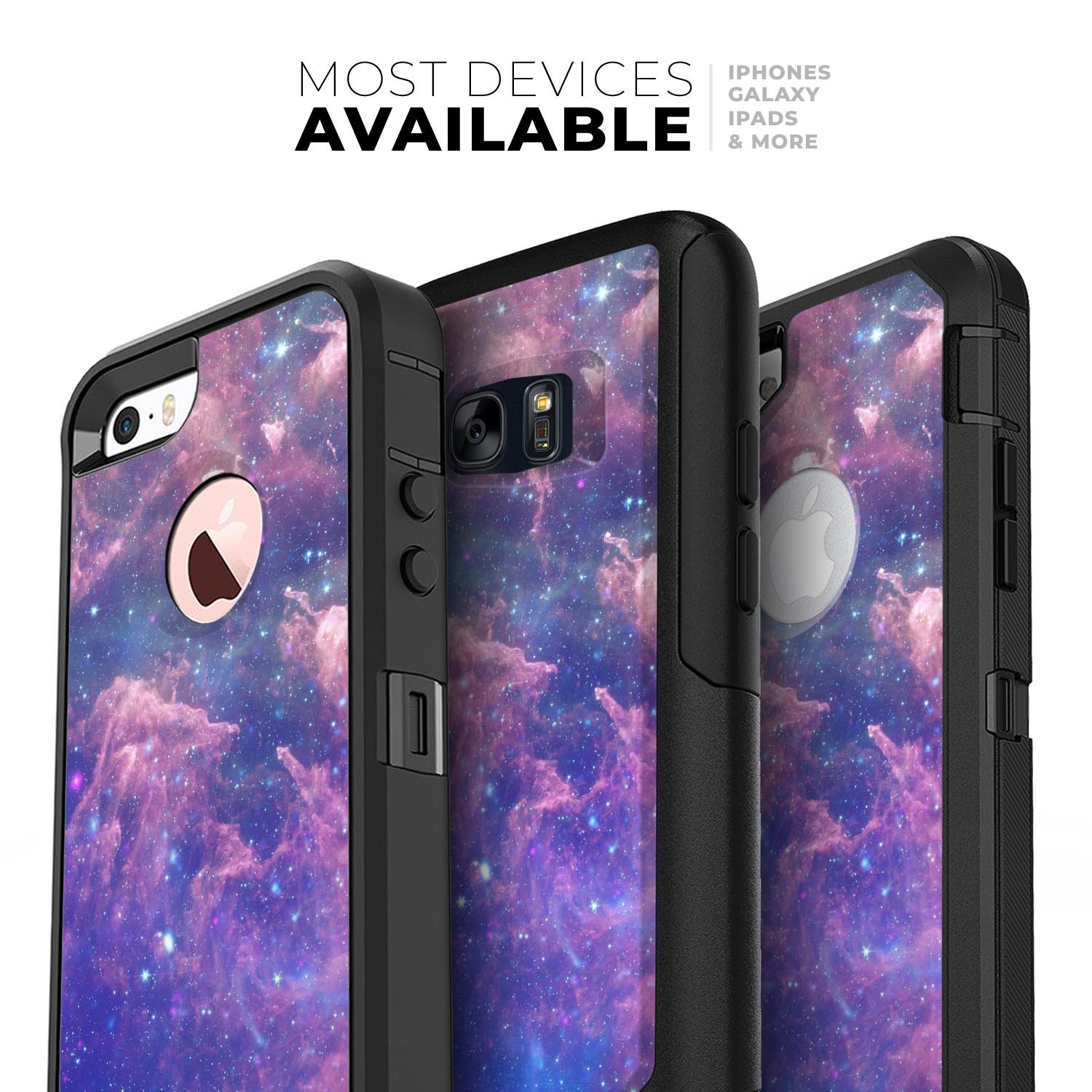 Colorful Nebula Skin Kit designed for iPhone OtterBox cases, featuring a vibrant nebula design and premium 3M materials.