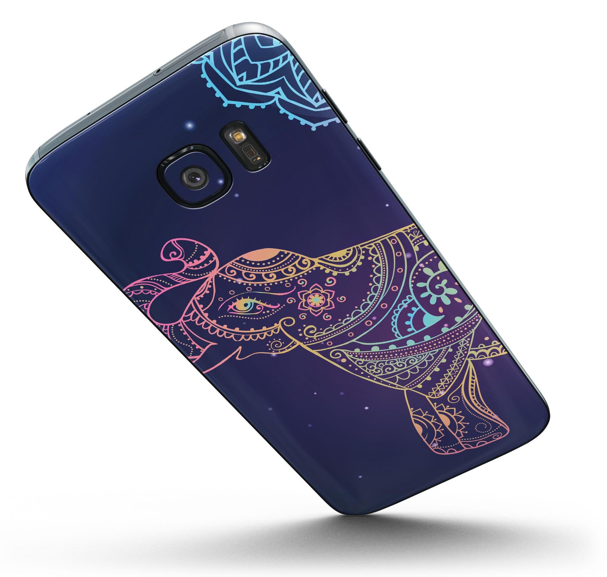 Colorful Sacred Elephant skin kit for Samsung Galaxy S7 and S7 Edge, showcasing vibrant elephant design on premium vinyl.