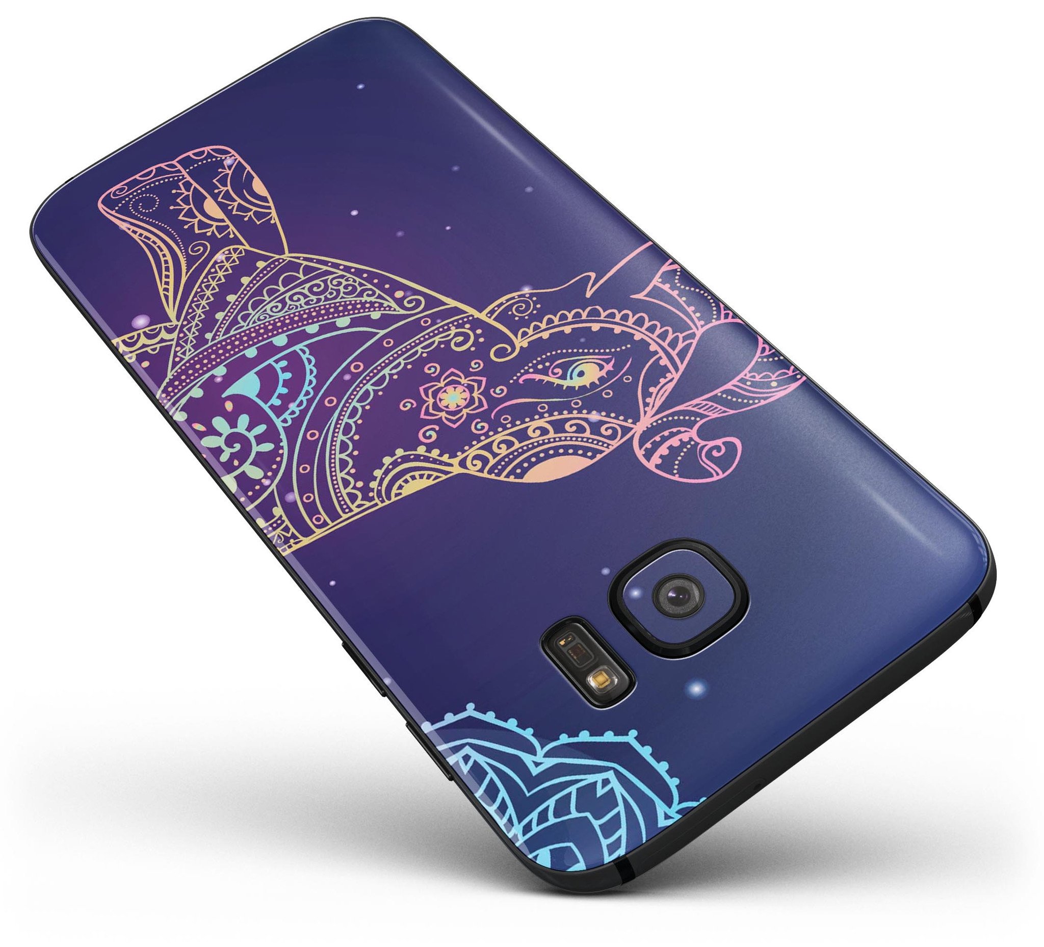 Colorful Sacred Elephant skin kit for Samsung Galaxy S7 and S7 Edge, showcasing vibrant elephant design on premium vinyl.