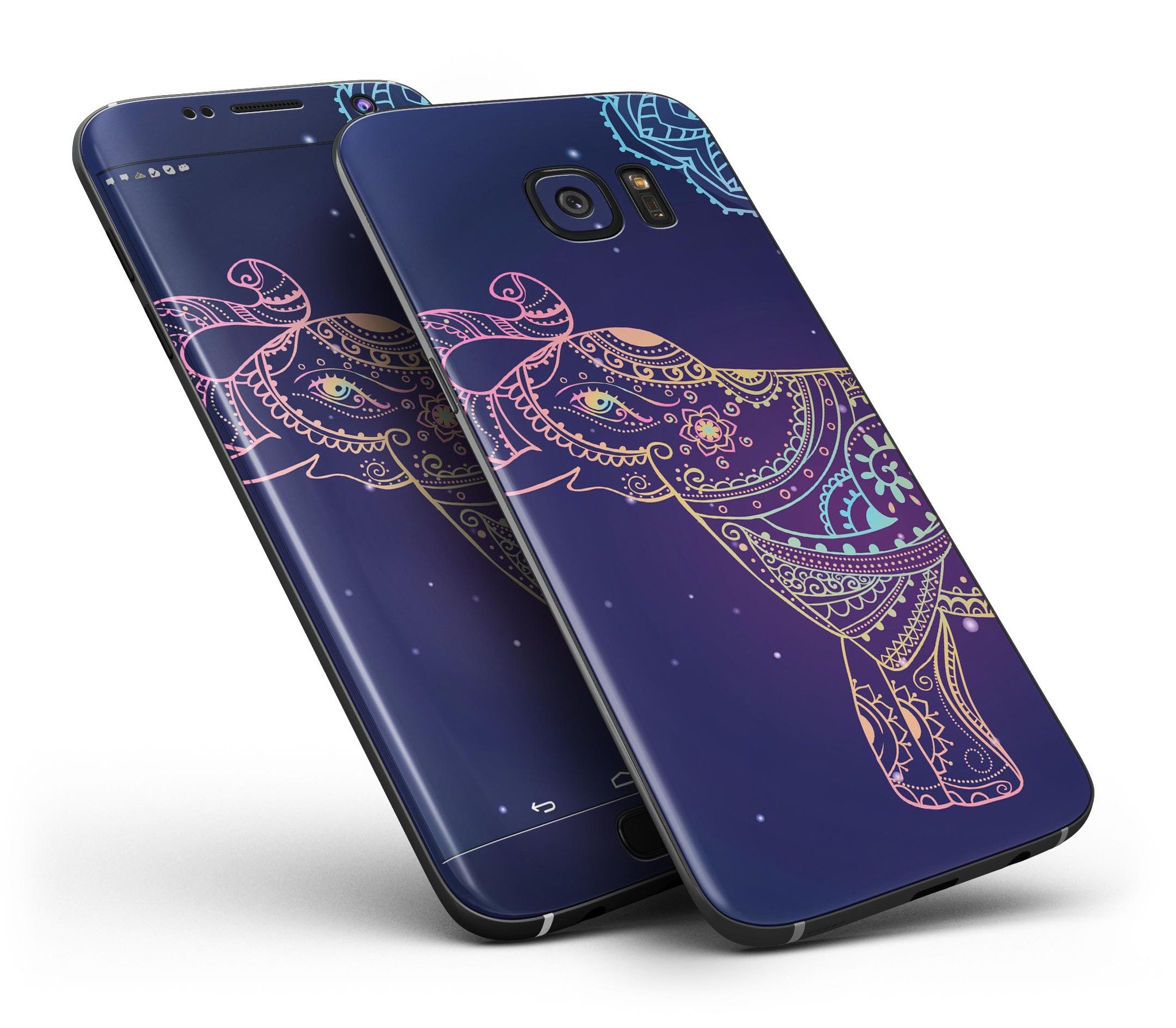 Colorful Sacred Elephant skin kit for Samsung Galaxy S7 and S7 Edge, showcasing vibrant elephant design on premium vinyl.