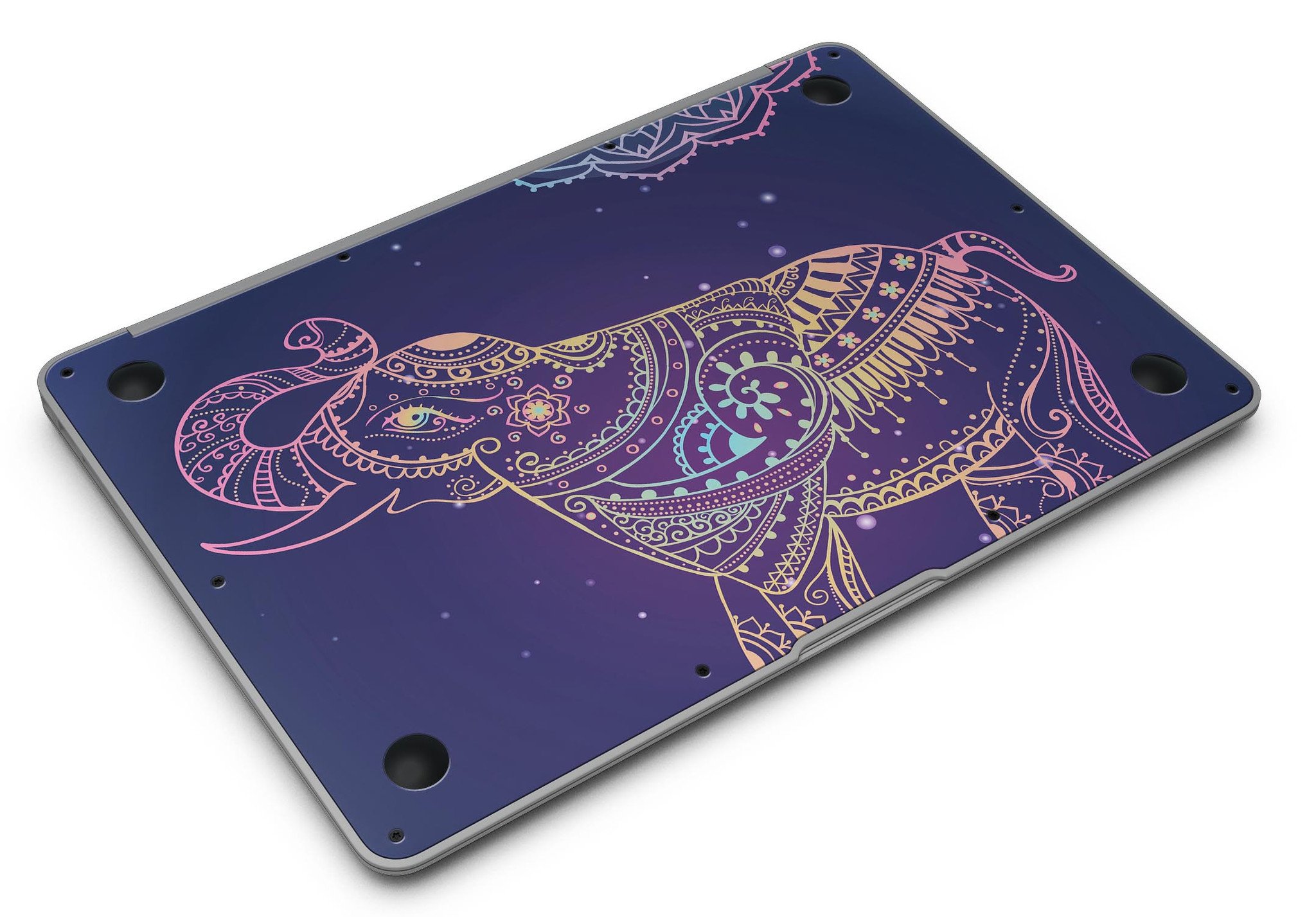 Colorful Sacred Elephant MacBook Air skin kit showcasing vibrant design and premium vinyl material.