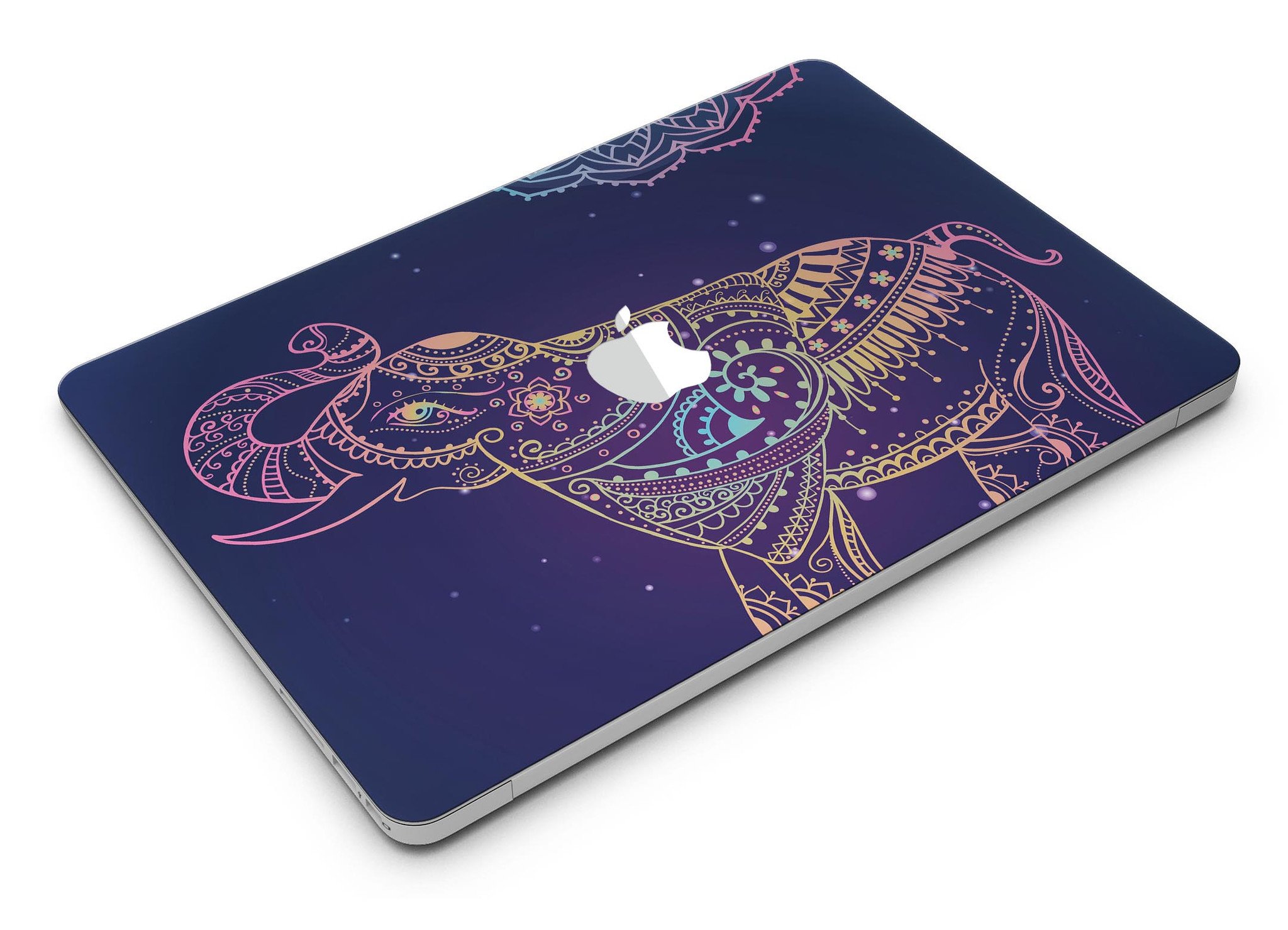 Colorful Sacred Elephant MacBook Air skin kit showcasing vibrant design and premium vinyl material.