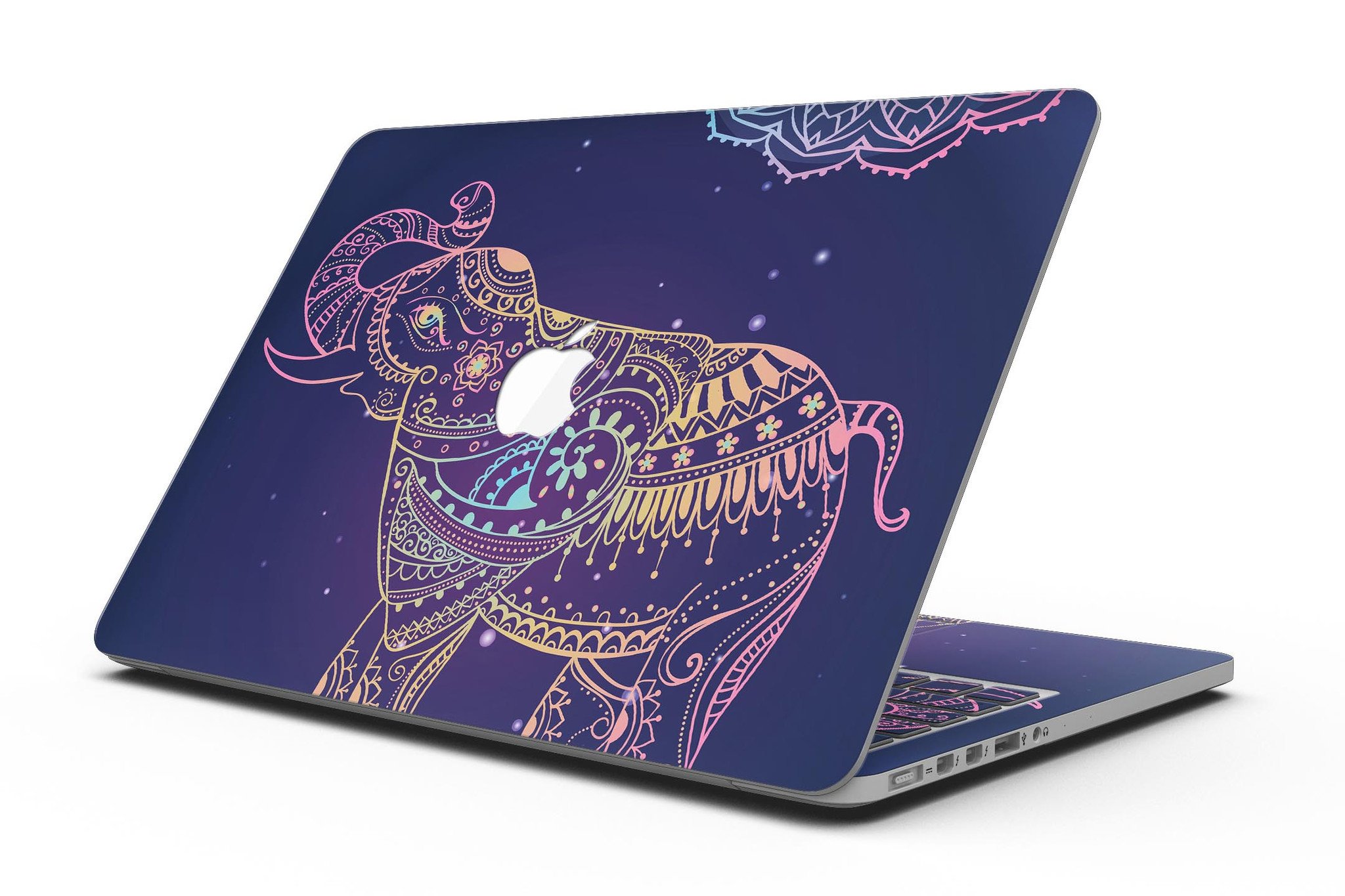 Colorful Sacred Elephant skin for MacBook Pro with Retina Display, showcasing vibrant colors and intricate design.