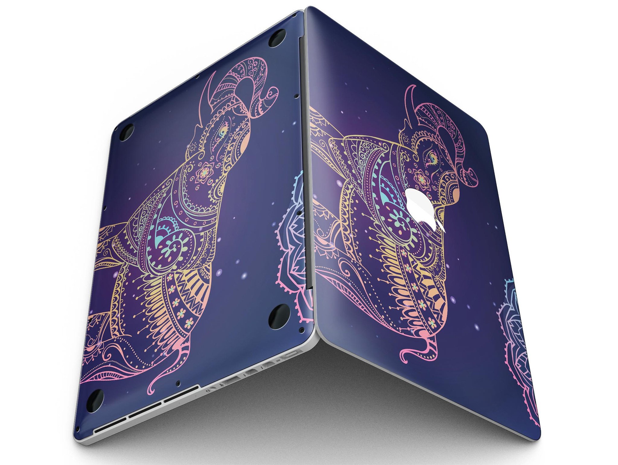 Colorful Sacred Elephant skin for MacBook Pro with Retina Display, showcasing vibrant colors and intricate design.