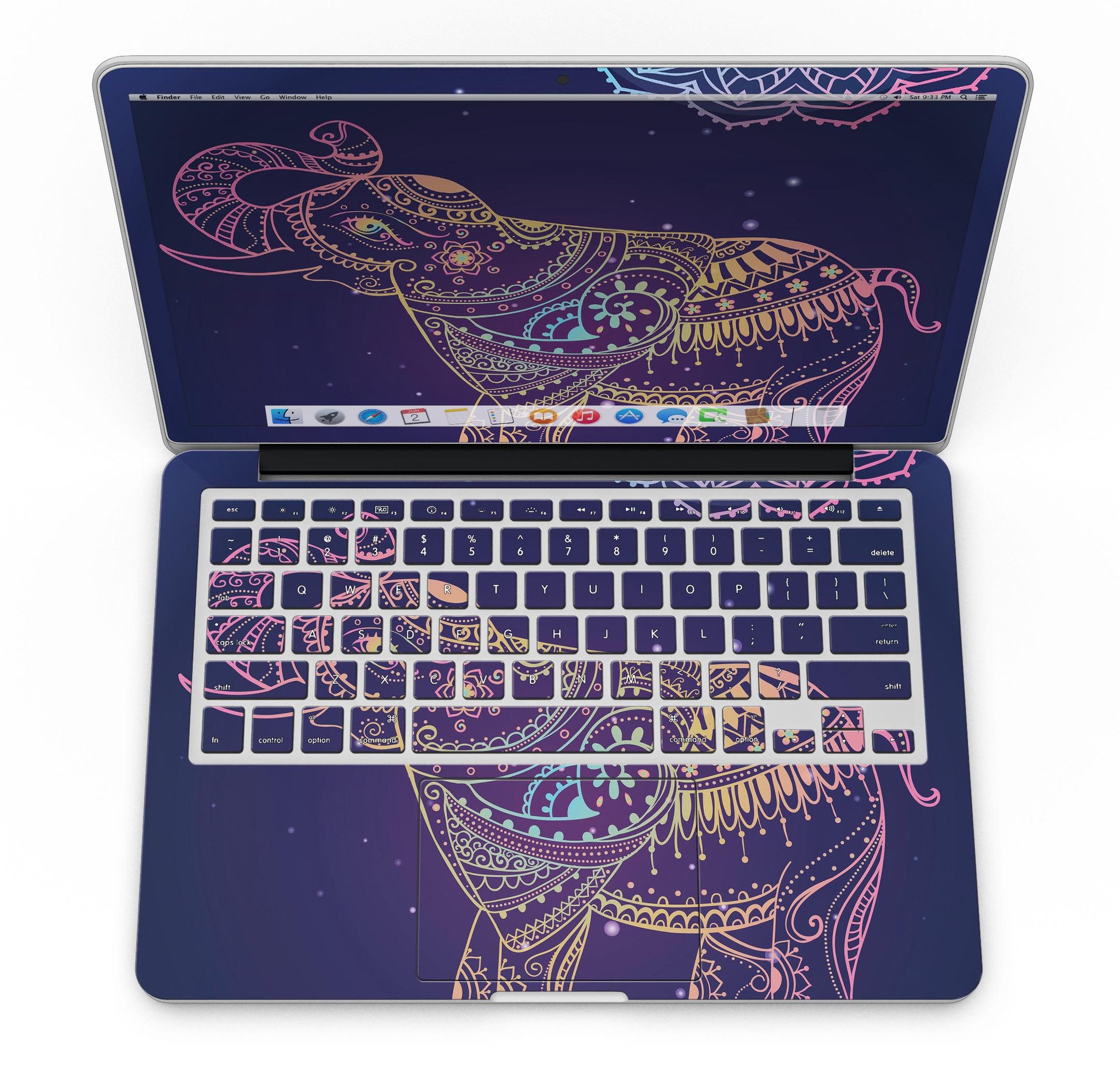 Colorful Sacred Elephant skin for MacBook Pro with Retina Display, showcasing vibrant colors and intricate design.