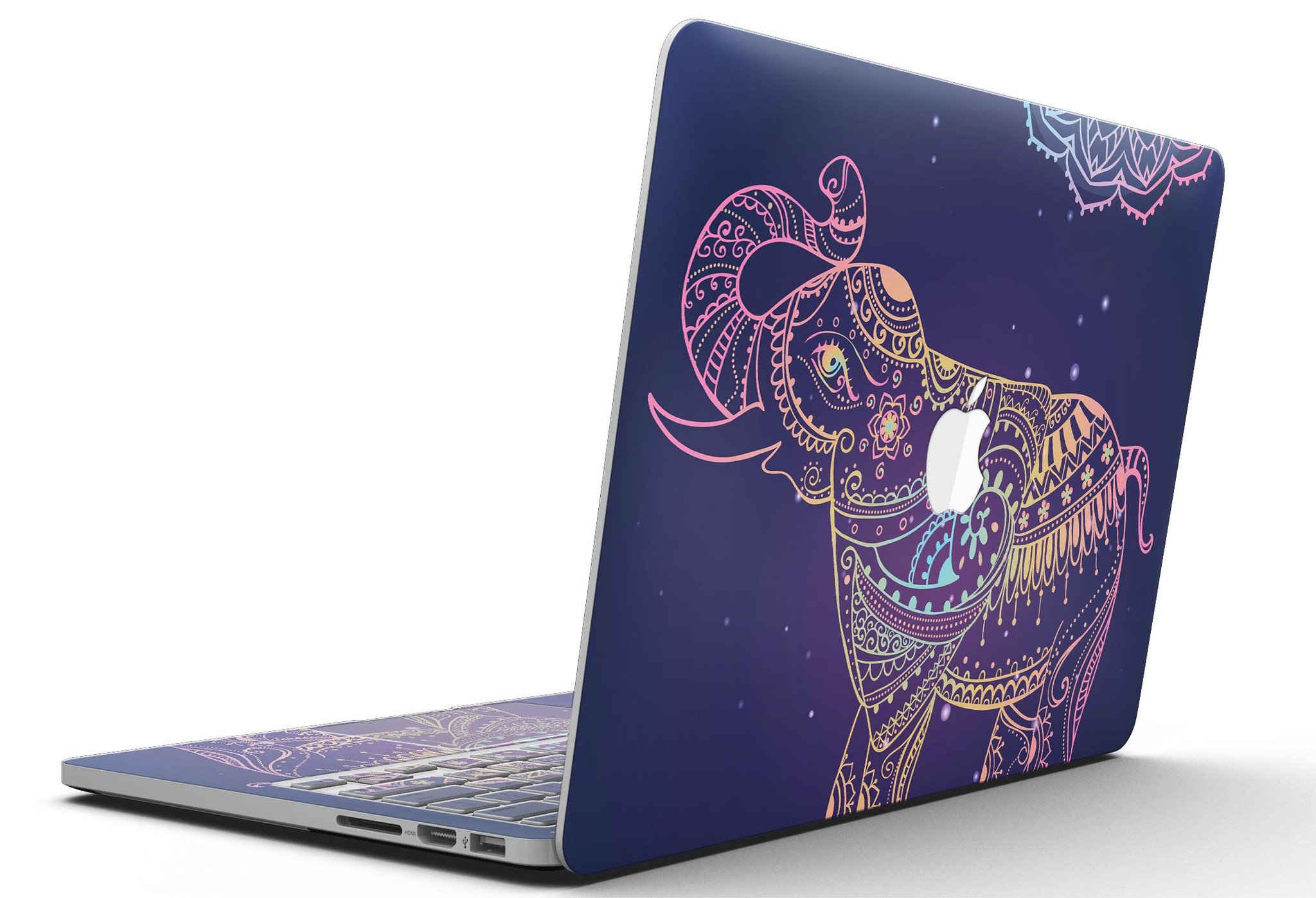 Colorful Sacred Elephant skin for MacBook Pro with Retina Display, showcasing vibrant colors and intricate design.