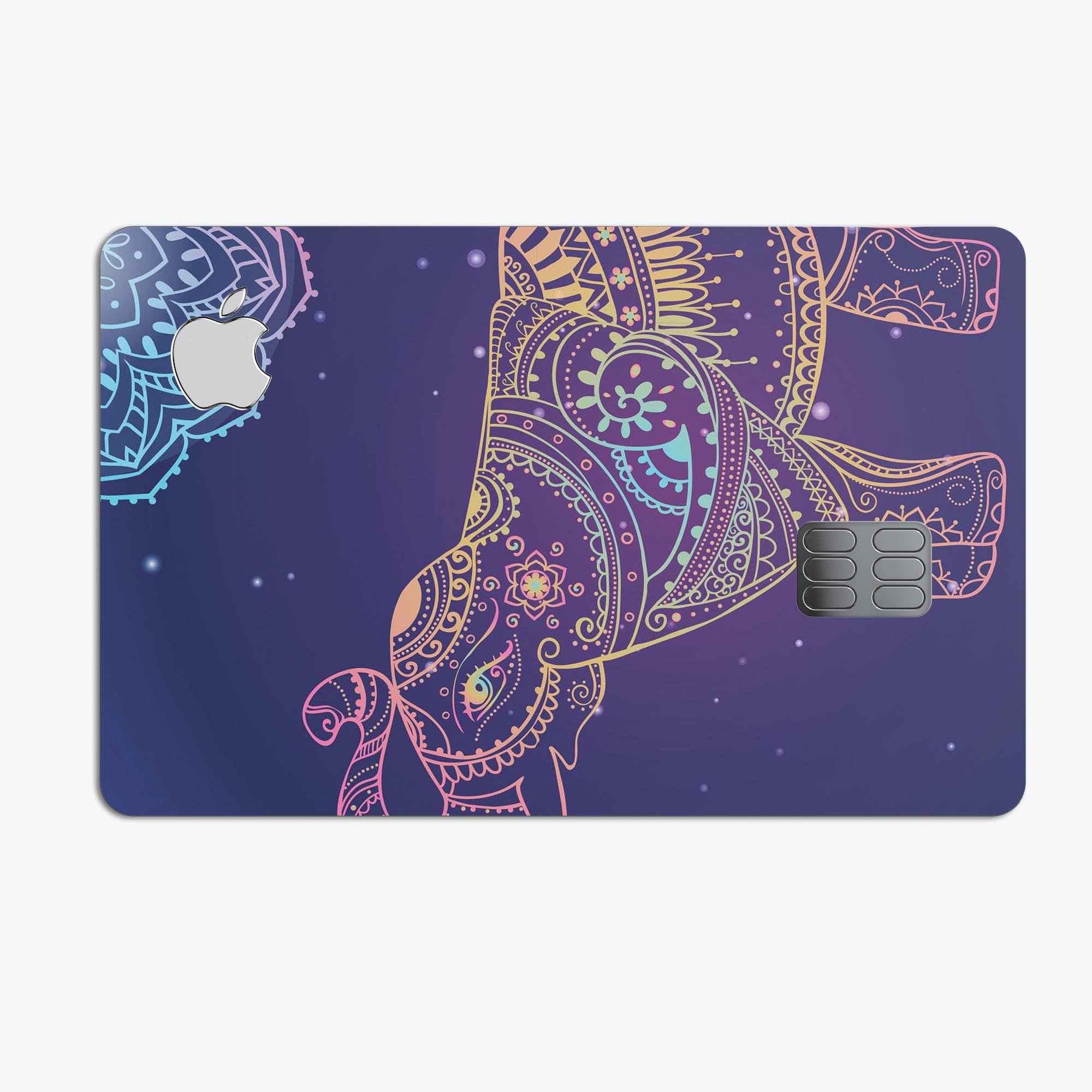 Colorful Sacred Elephant decal skin for Apple Card, showcasing vibrant design and premium quality.