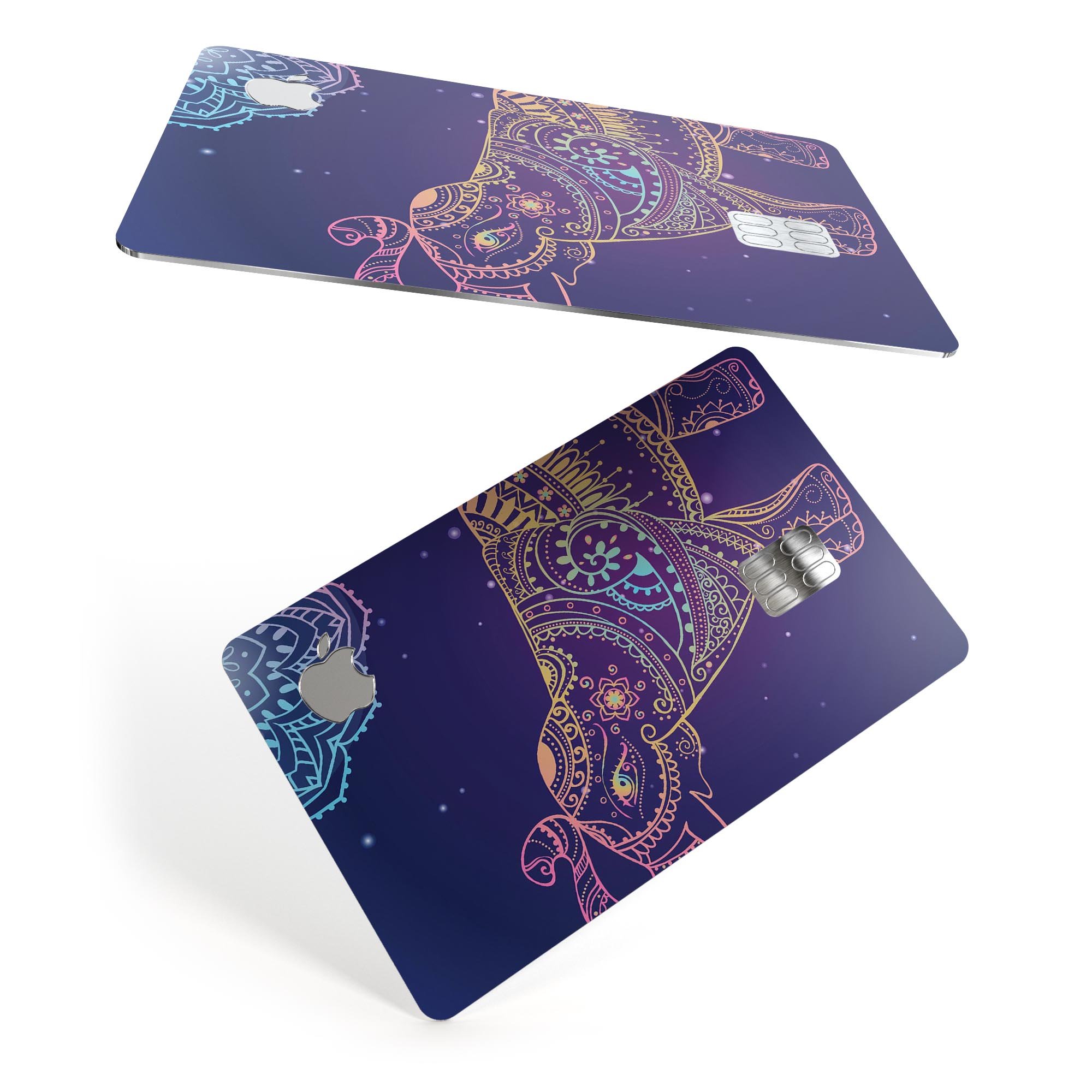 Colorful Sacred Elephant decal skin for Apple Card, showcasing vibrant design and premium quality.