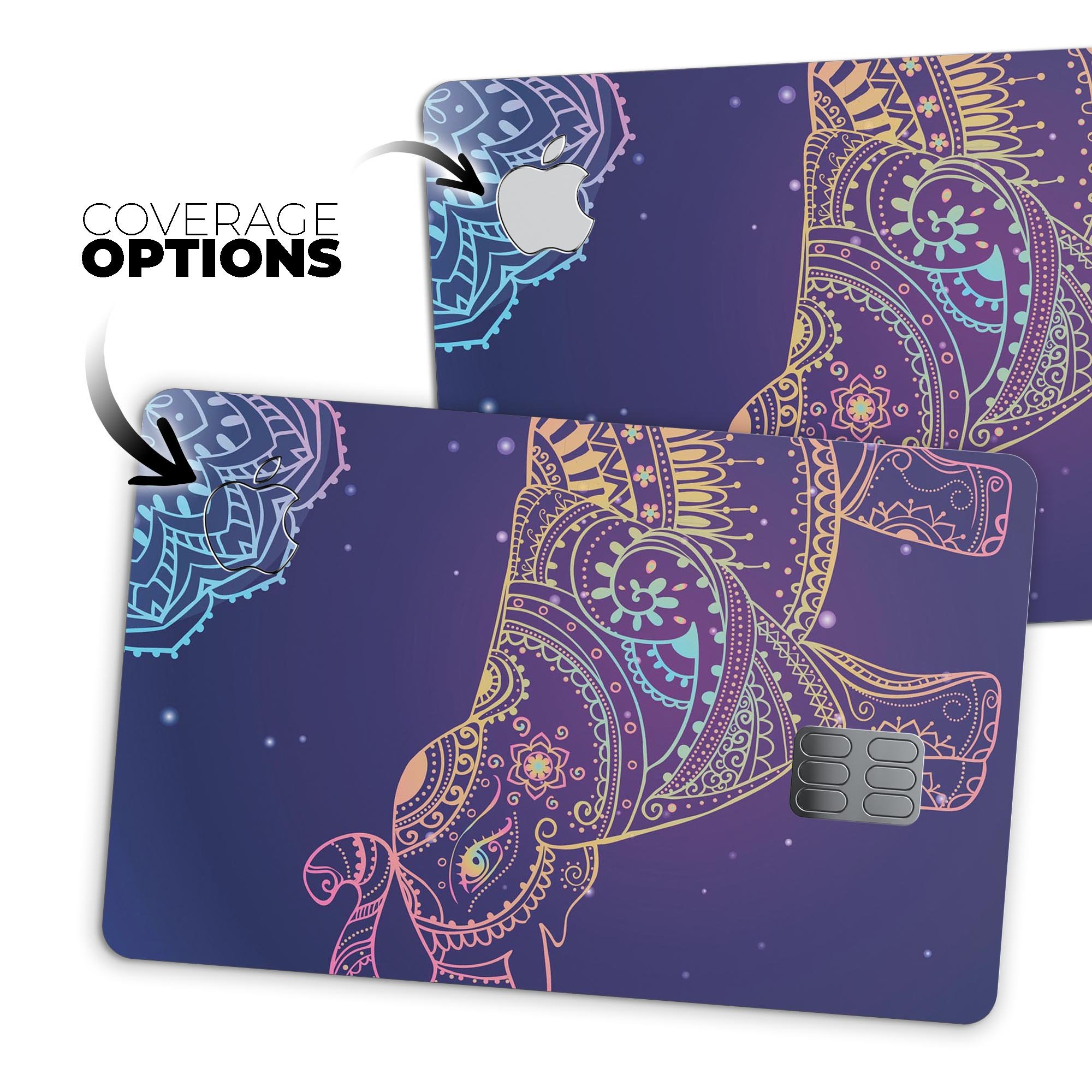 Colorful Sacred Elephant decal skin for Apple Card, showcasing vibrant design and premium quality.