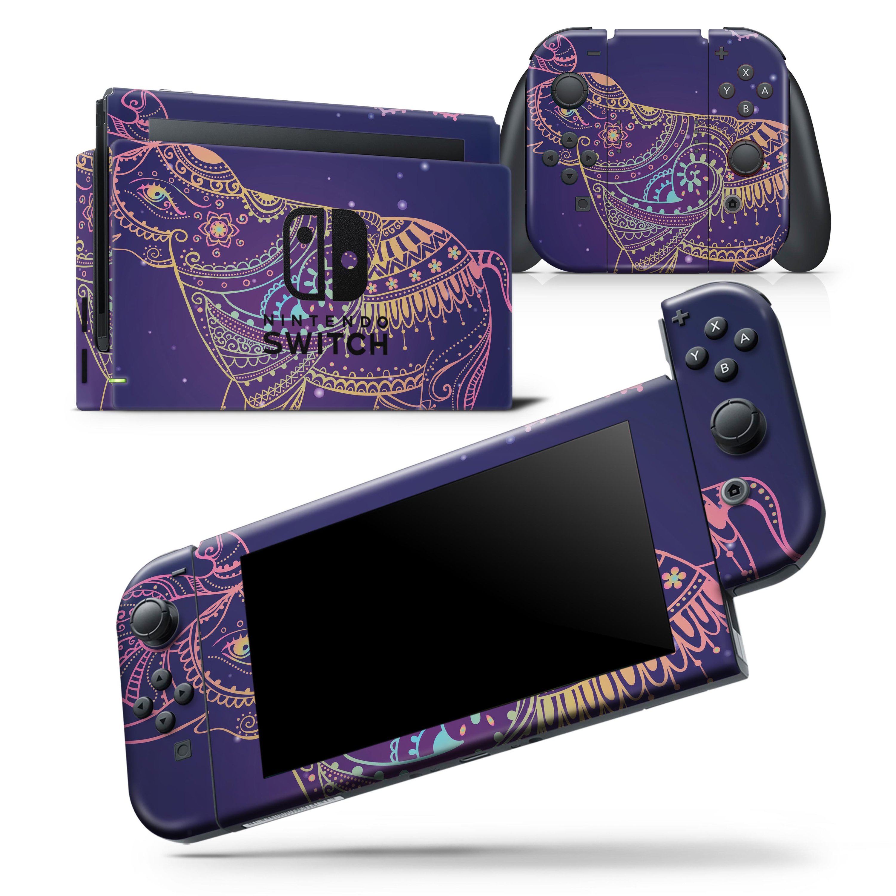 Colorful Sacred Elephant skin wrap decal for Nintendo Switch Lite, showcasing vibrant colors and intricate design.