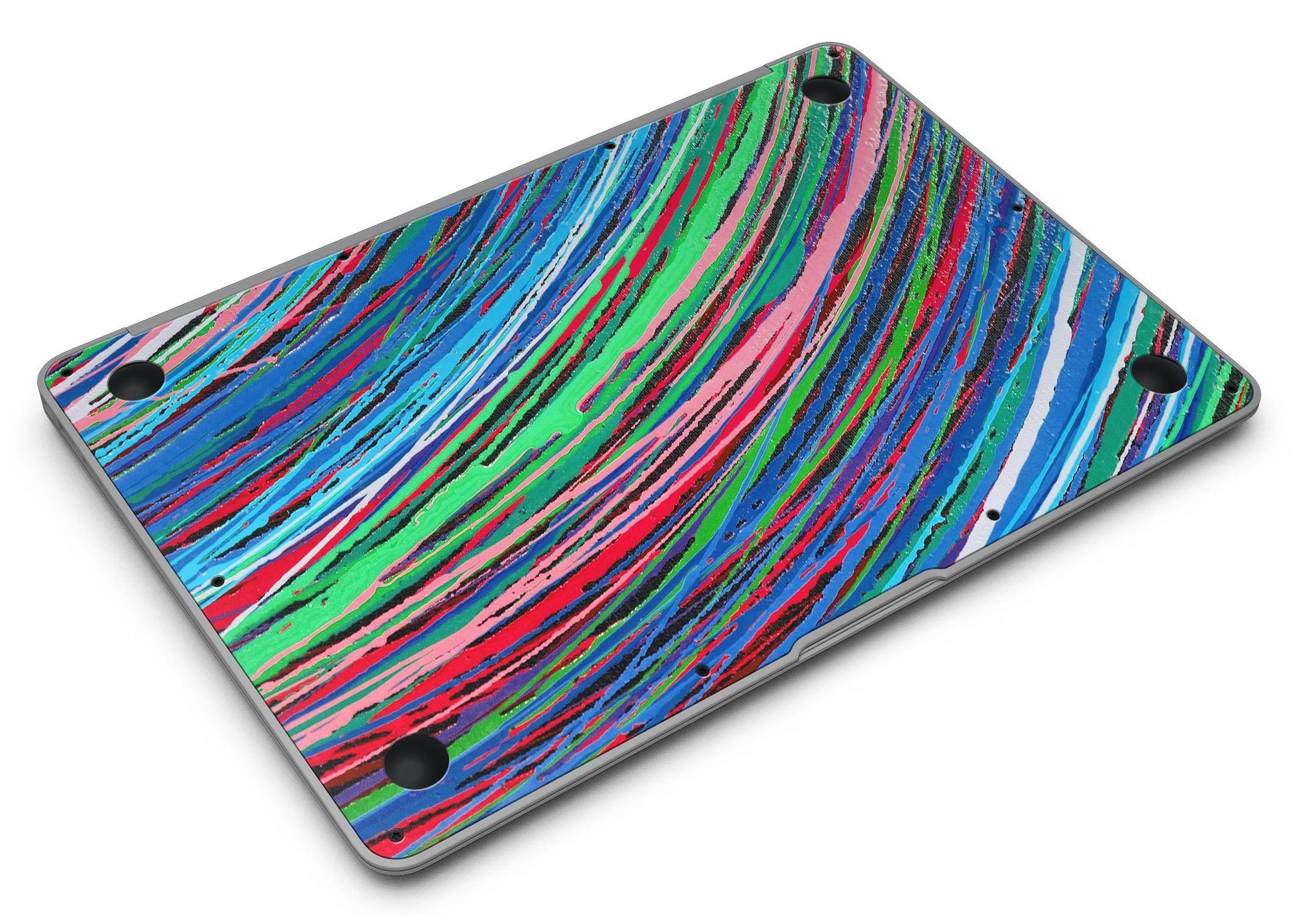 Colorful Strokes MacBook Air Skin Kit showcasing vibrant designs and textures on a sleek MacBook Air.