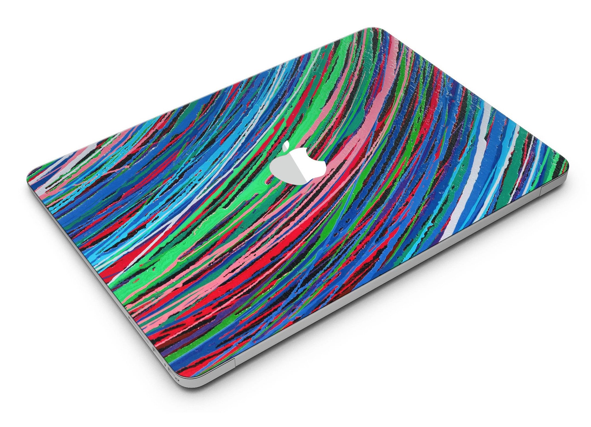 Colorful Strokes MacBook Air Skin Kit showcasing vibrant designs and textures on a sleek MacBook Air.