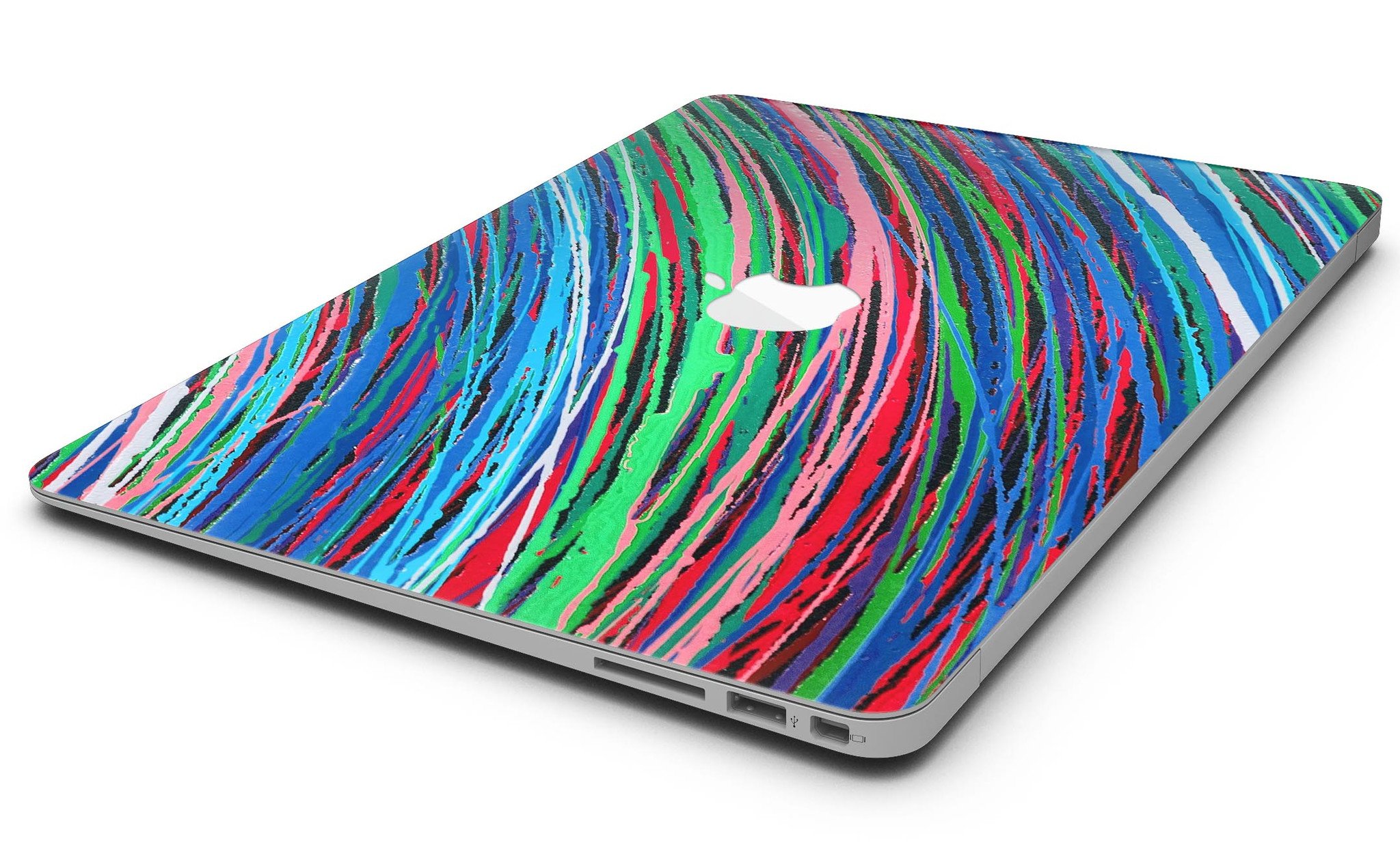 Colorful Strokes MacBook Air Skin Kit showcasing vibrant designs and textures on a sleek MacBook Air.