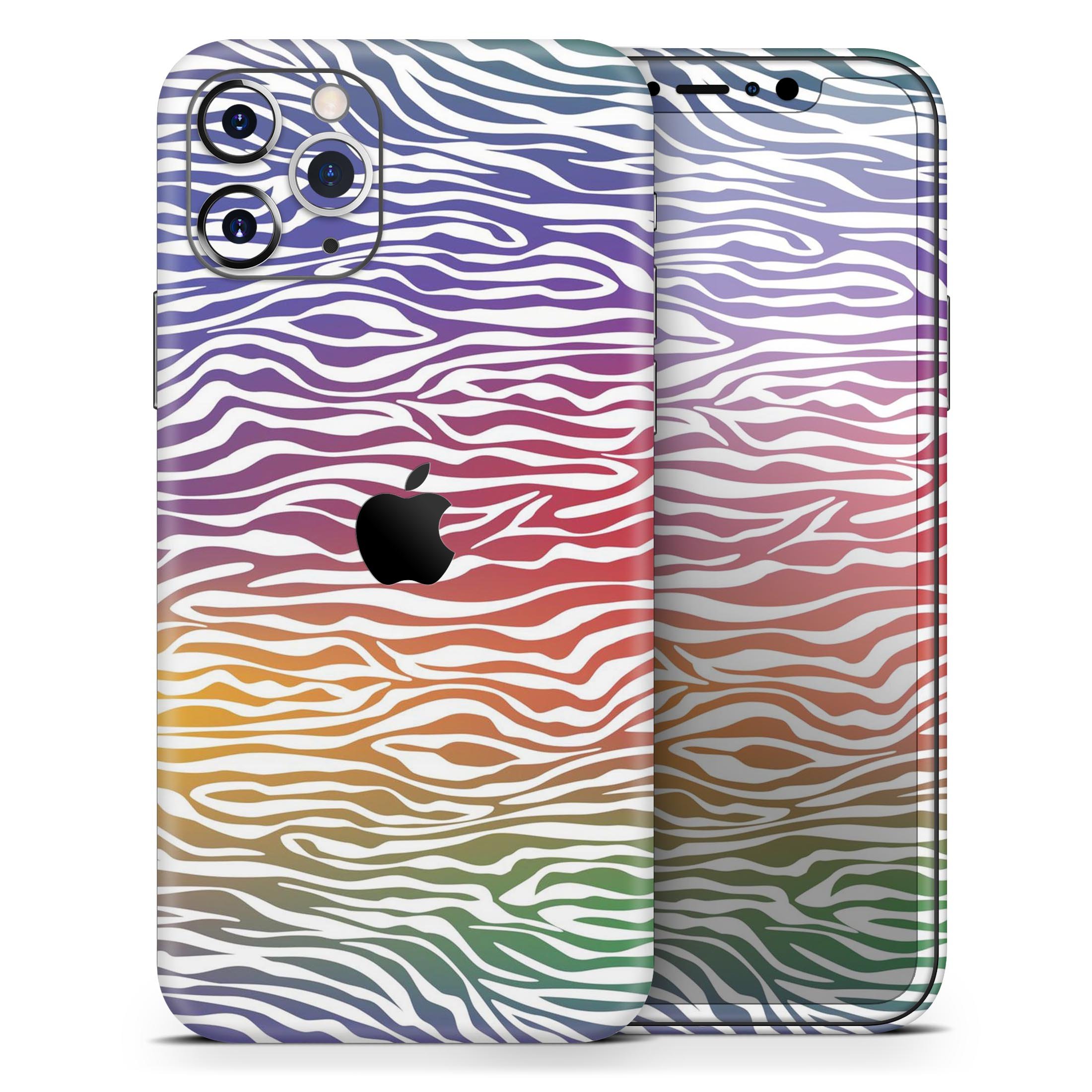 Colorful Vector Zebra Animal Print Skin-Kit for iPhone 11, showcasing vibrant design and premium vinyl material.