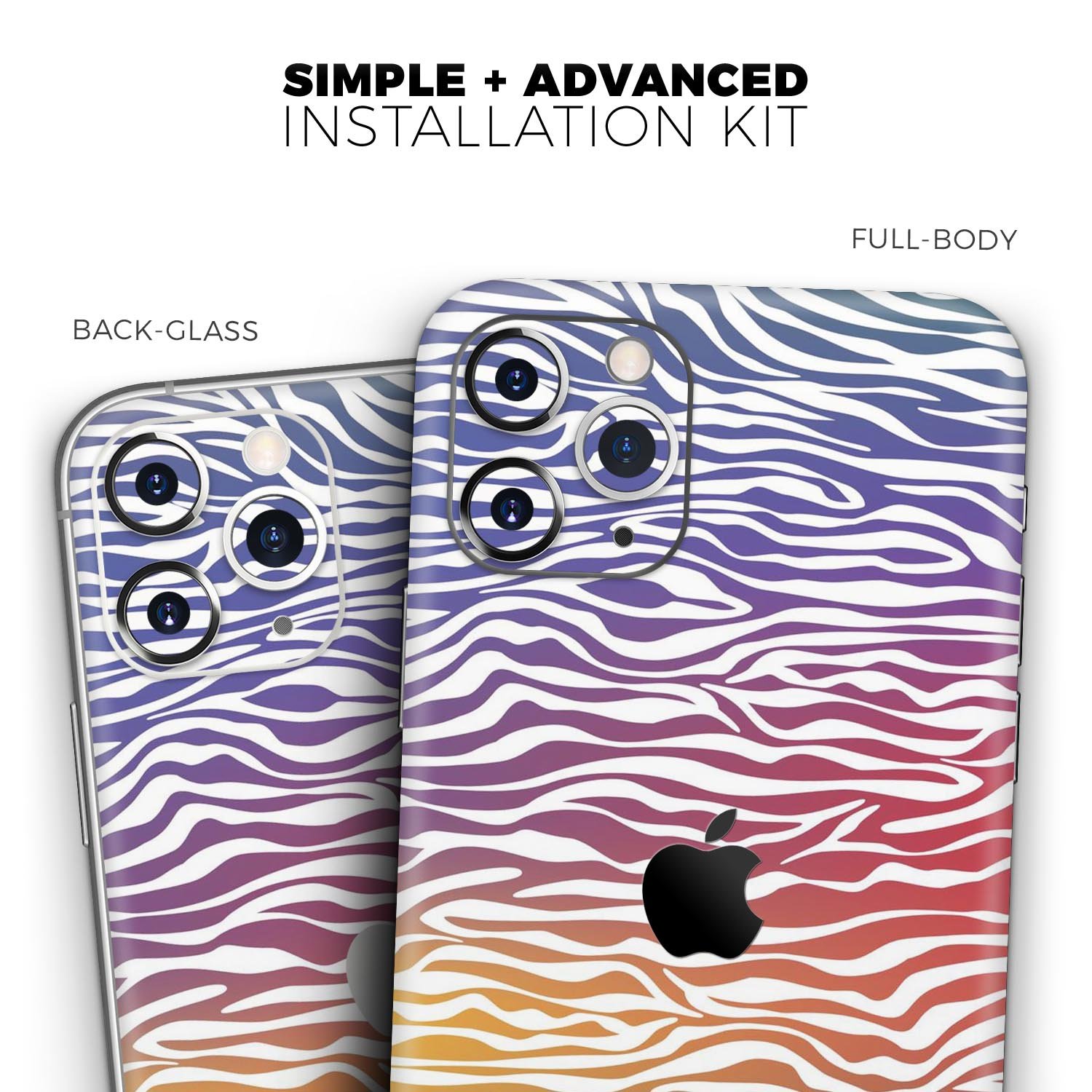 Colorful Vector Zebra Animal Print Skin-Kit for iPhone 11, showcasing vibrant design and premium vinyl material.